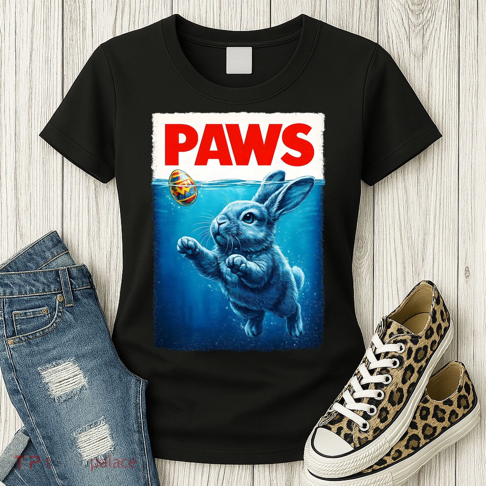Paws Movie Poster Egg Easter Bunny Women's T-Shirt