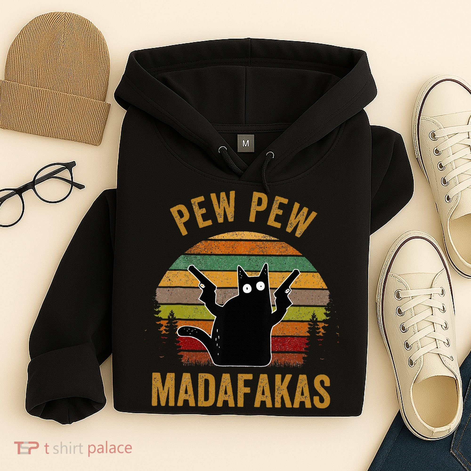 Pew Madafakas Pew Guns Funny Black Cat Hoodie