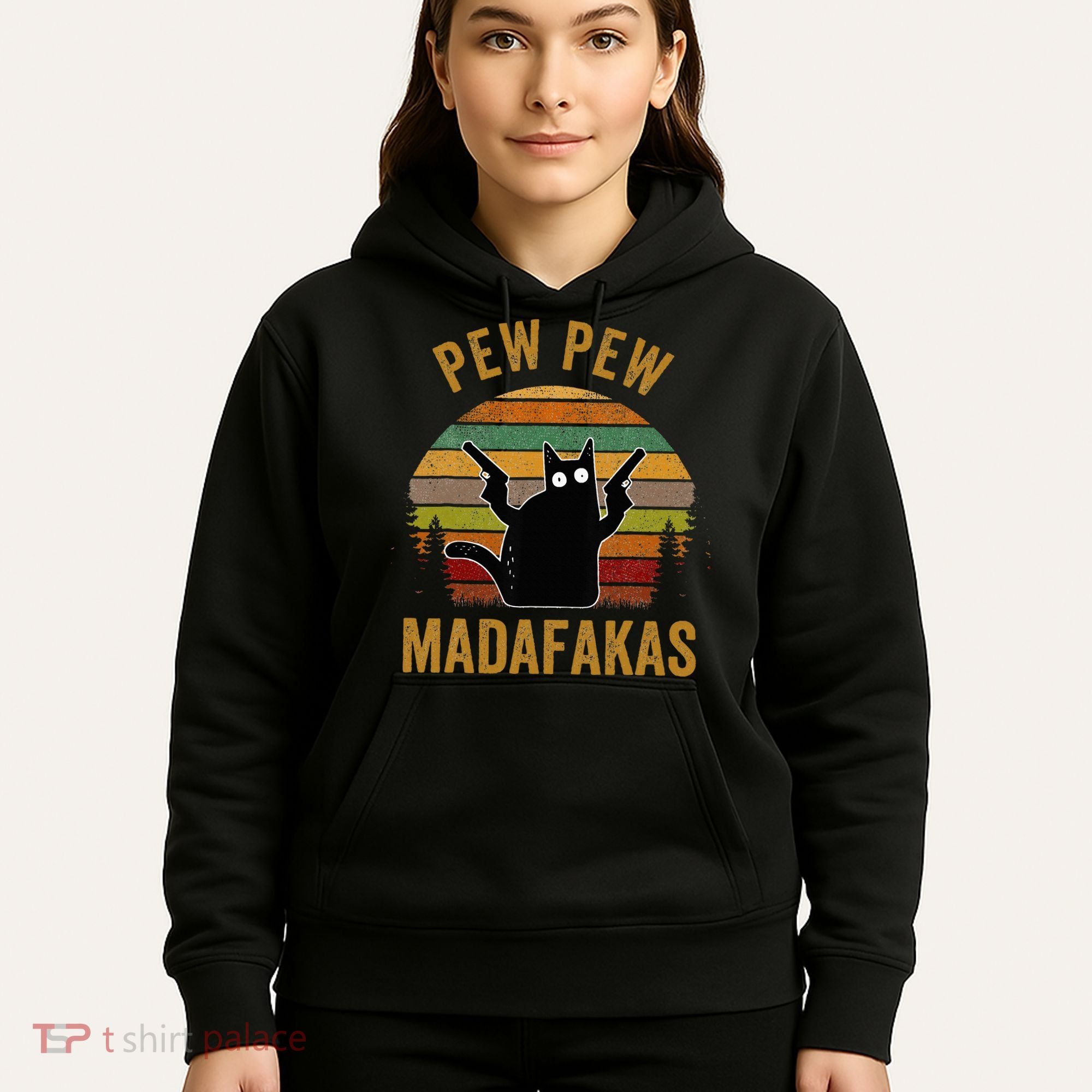 Pew Madafakas Pew Guns Funny Black Cat Hoodie