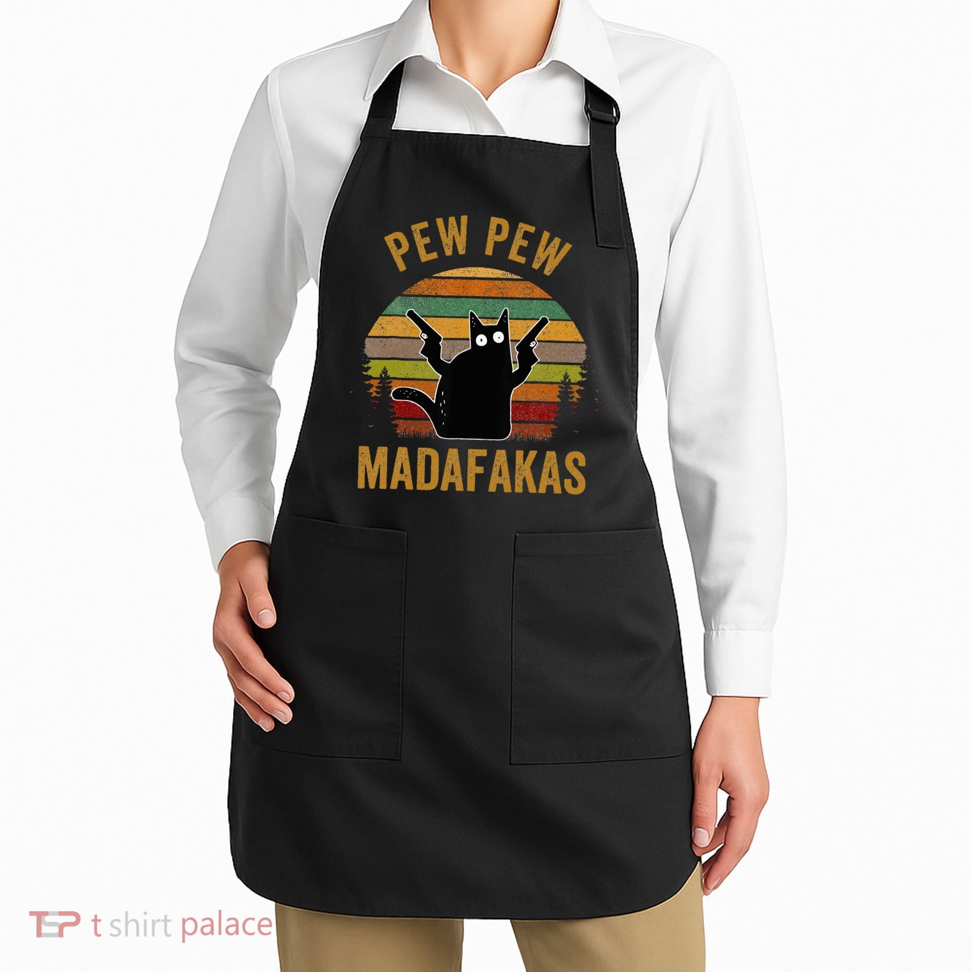Pew Madafakas Pew Guns Funny Black Cat Apron