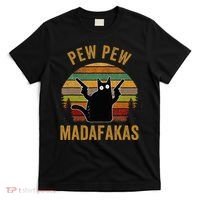 Pew Madafakas Pew Guns Funny Black Cat T-Shirt thumb 0