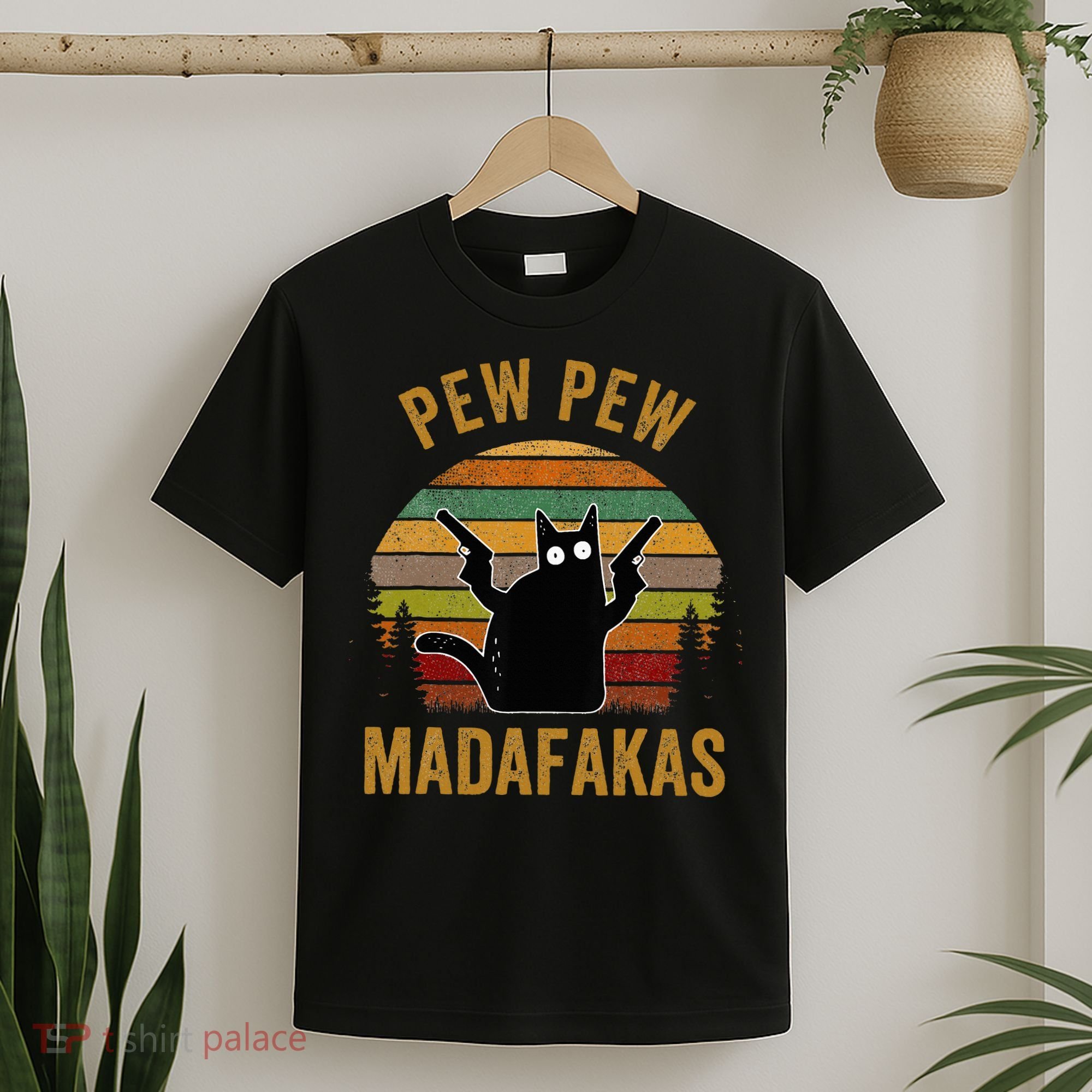 Pew Madafakas Pew Guns Funny Black Cat T-Shirt