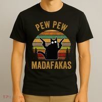 Pew Madafakas Pew Guns Funny Black Cat T-Shirt thumb 3