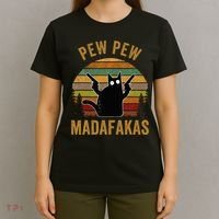 Pew Madafakas Pew Guns Funny Black Cat T-Shirt thumb 4