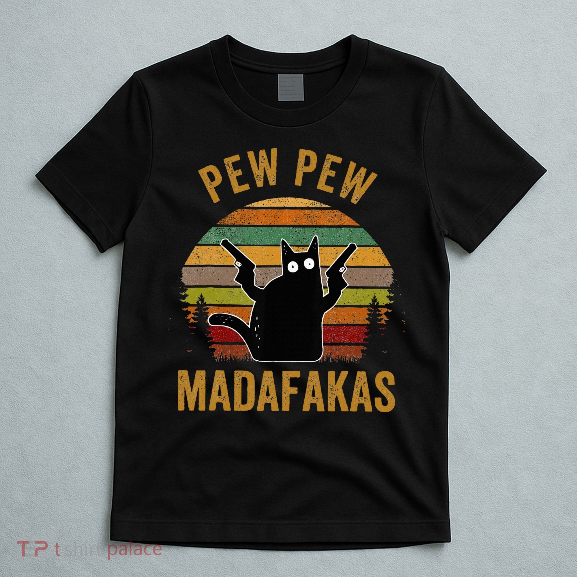 Pew Madafakas Pew Guns Funny Black Cat T-Shirt