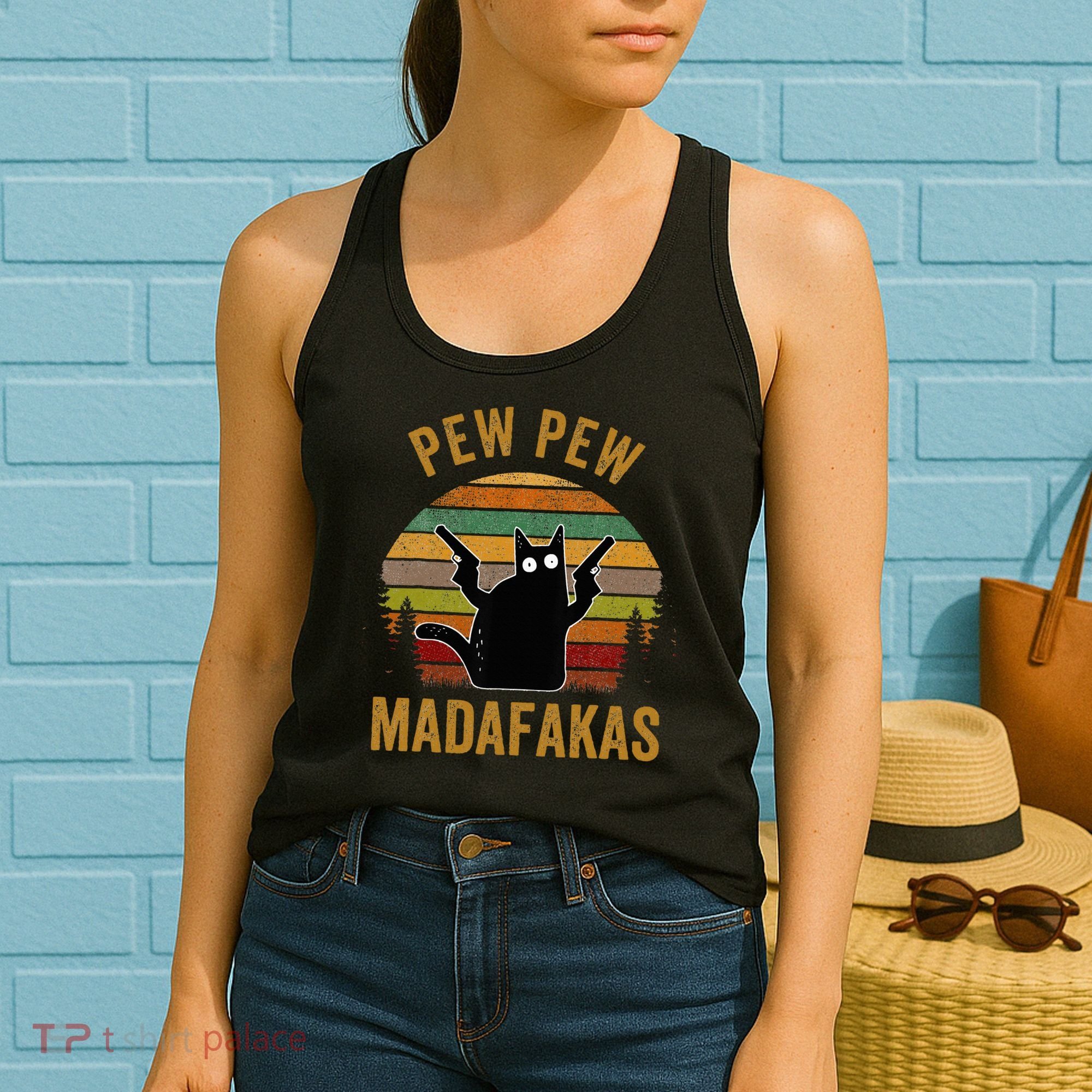 Pew Madafakas Pew Guns Funny Black Cat Women's Tank Top