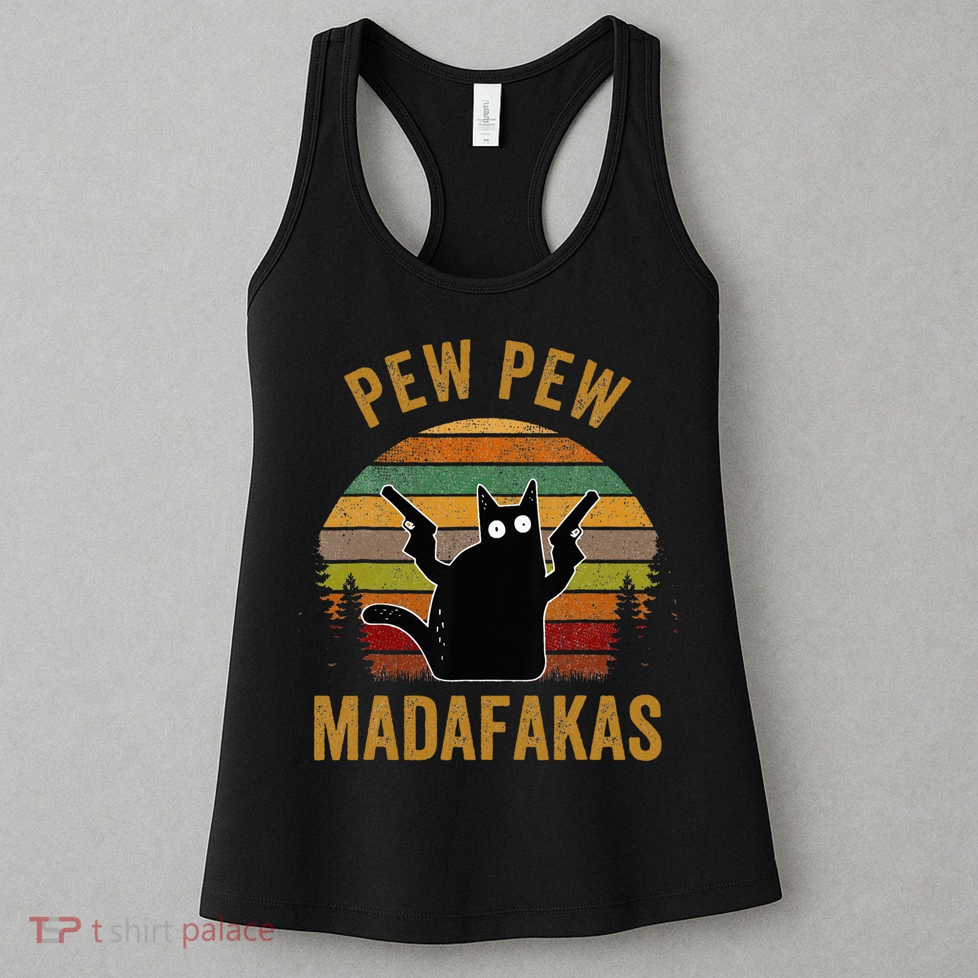 Pew Madafakas Pew Guns Funny Black Cat Women's Tank Top