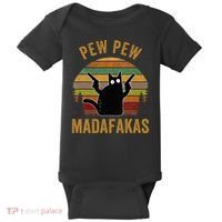 Pew Madafakas Pew Guns Funny Black Cat Baby Bodysuit thumb 0