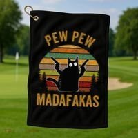 Pew Madafakas Pew Guns Funny Black Cat Golf Towel thumb 1