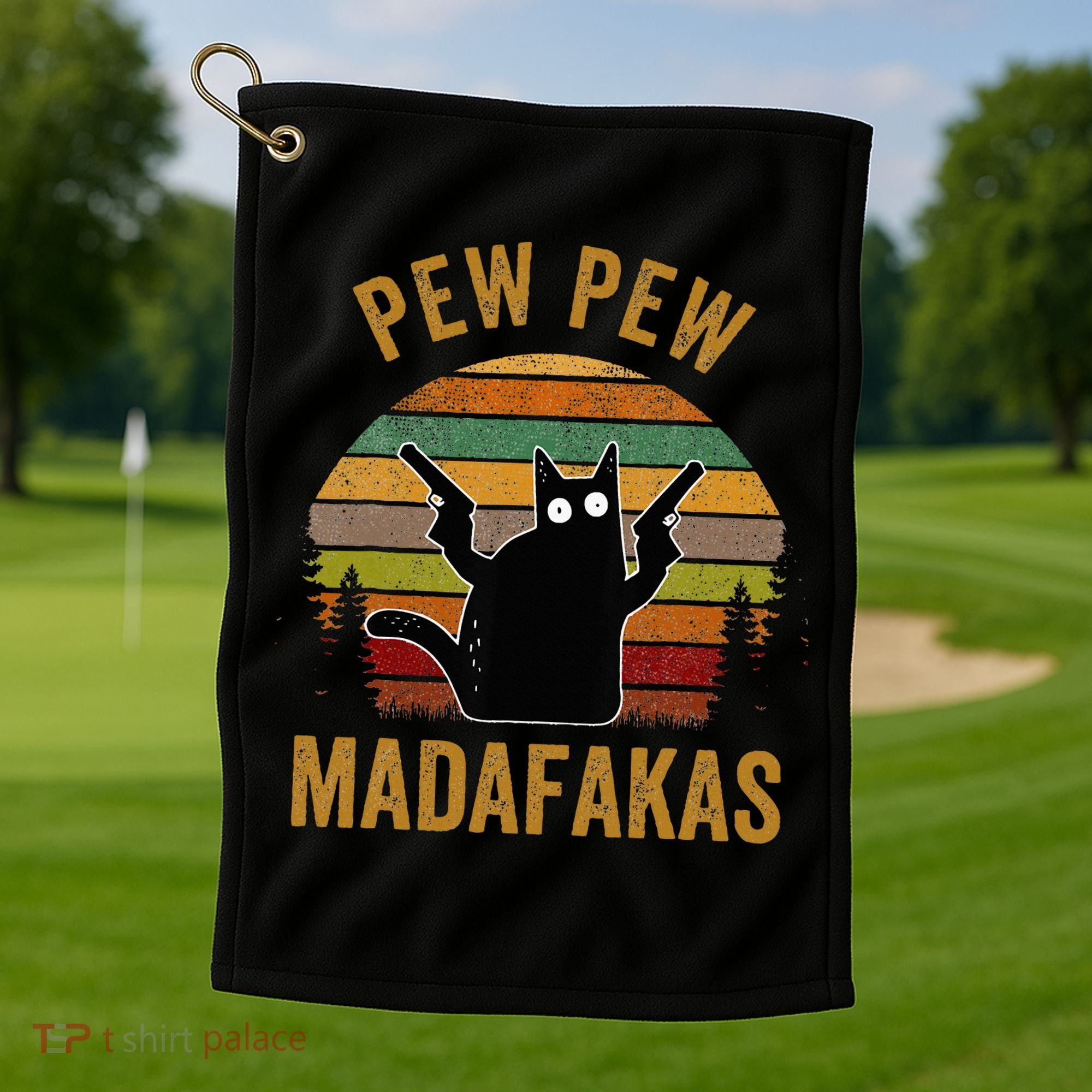 Pew Madafakas Pew Guns Funny Black Cat Golf Towel