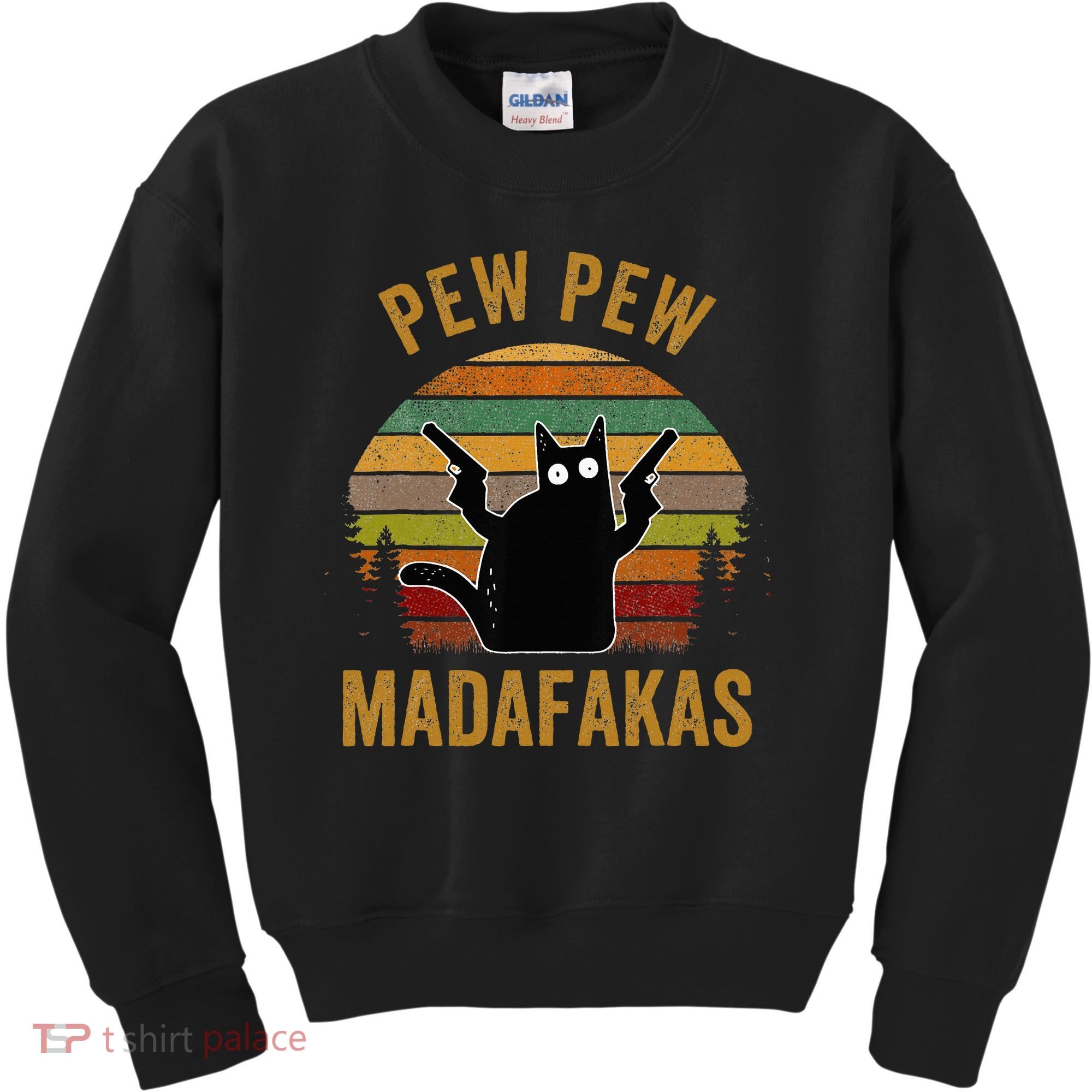 Pew Madafakas Pew Guns Funny Black Cat Kids Sweatshirt