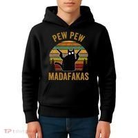 Pew Madafakas Pew Guns Funny Black Cat Kids Hoodie thumb 4
