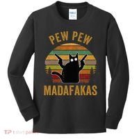 Pew Madafakas Pew Guns Funny Black Cat Kids Long Sleeve Shirt thumb 0