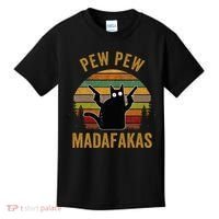 Pew Madafakas Pew Guns Funny Black Cat Kids T-Shirt thumb 0