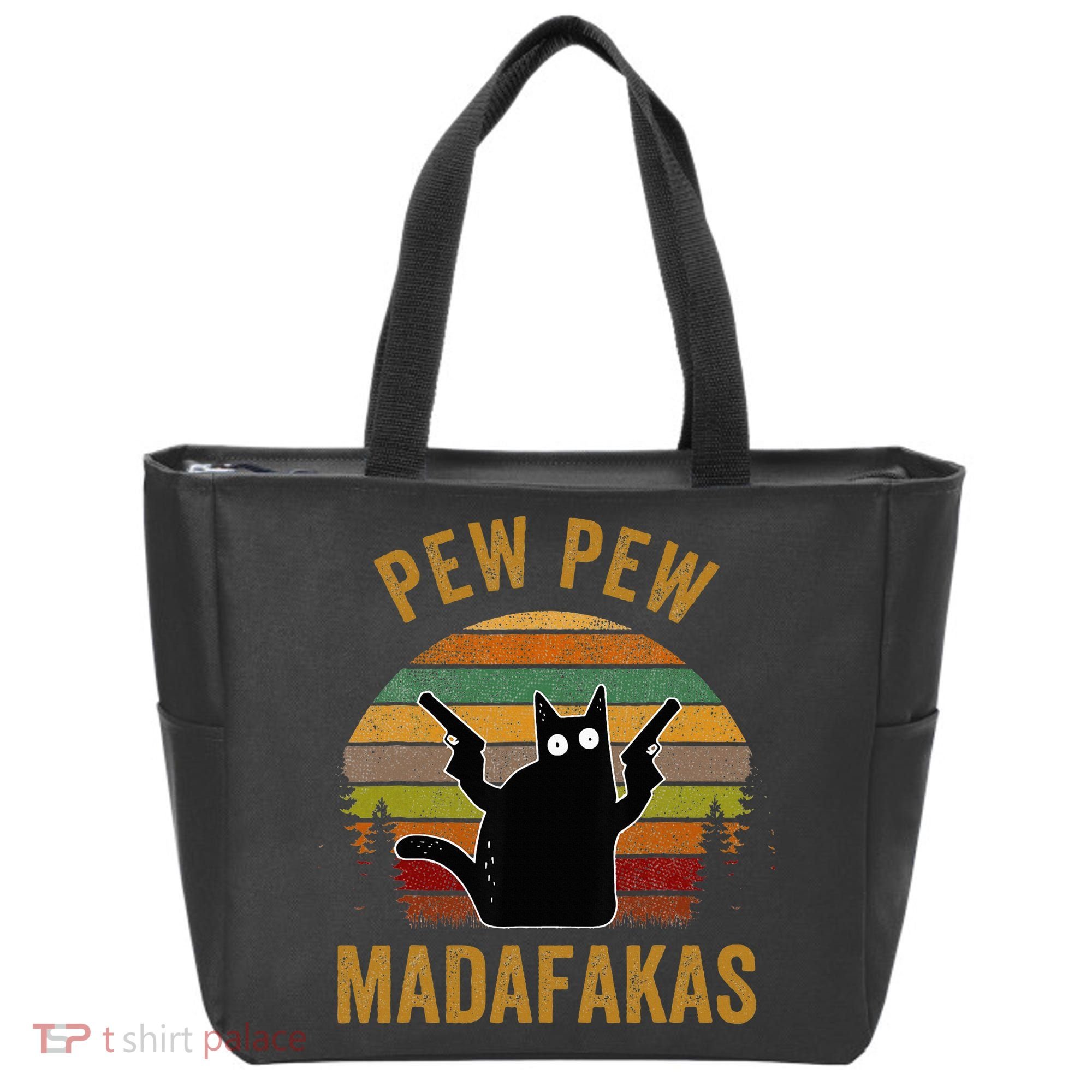 Pew Madafakas Pew Guns Funny Black Cat Tote Bag