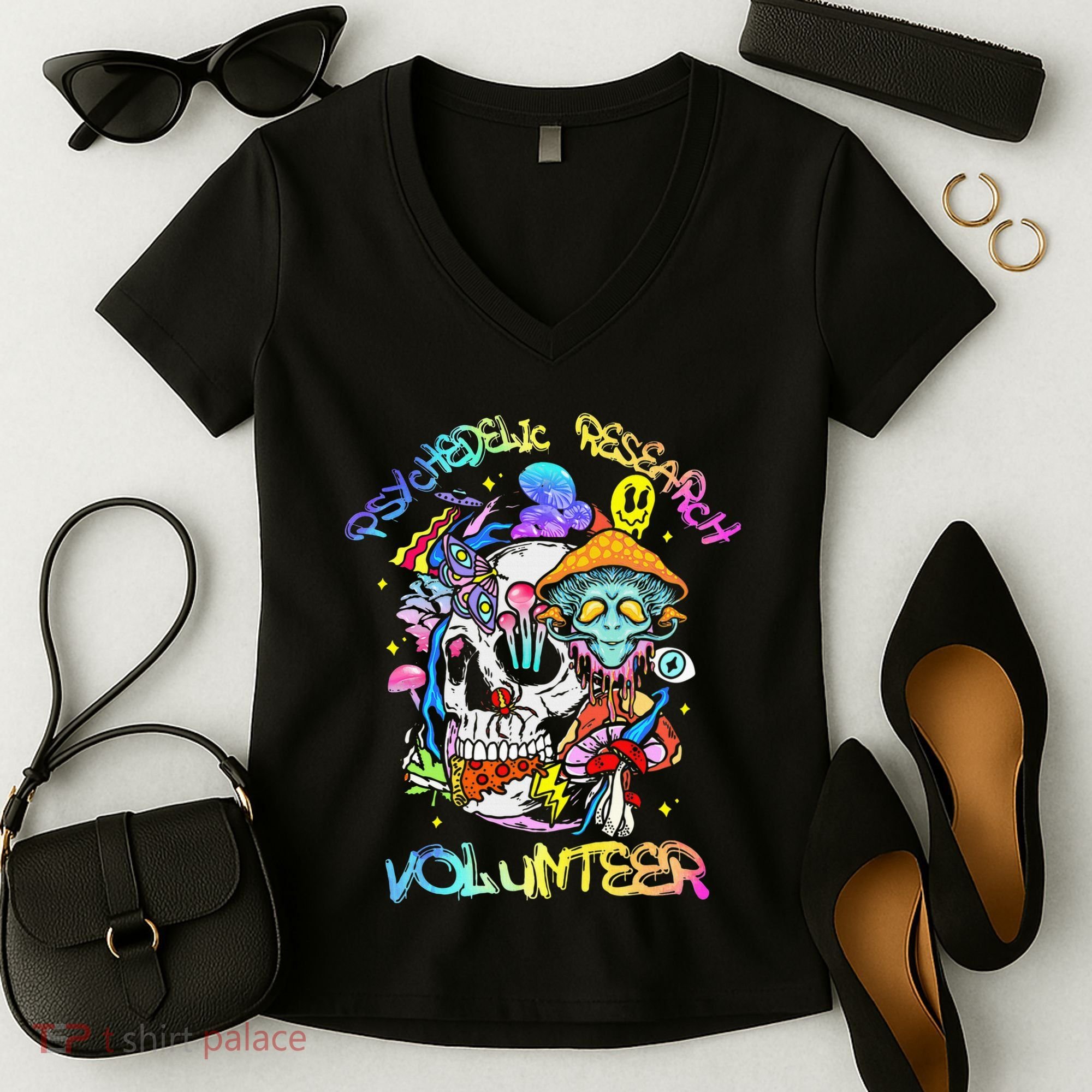 Psychedelic Mushroom Research Volunteer Women's V-Neck T-Shirt