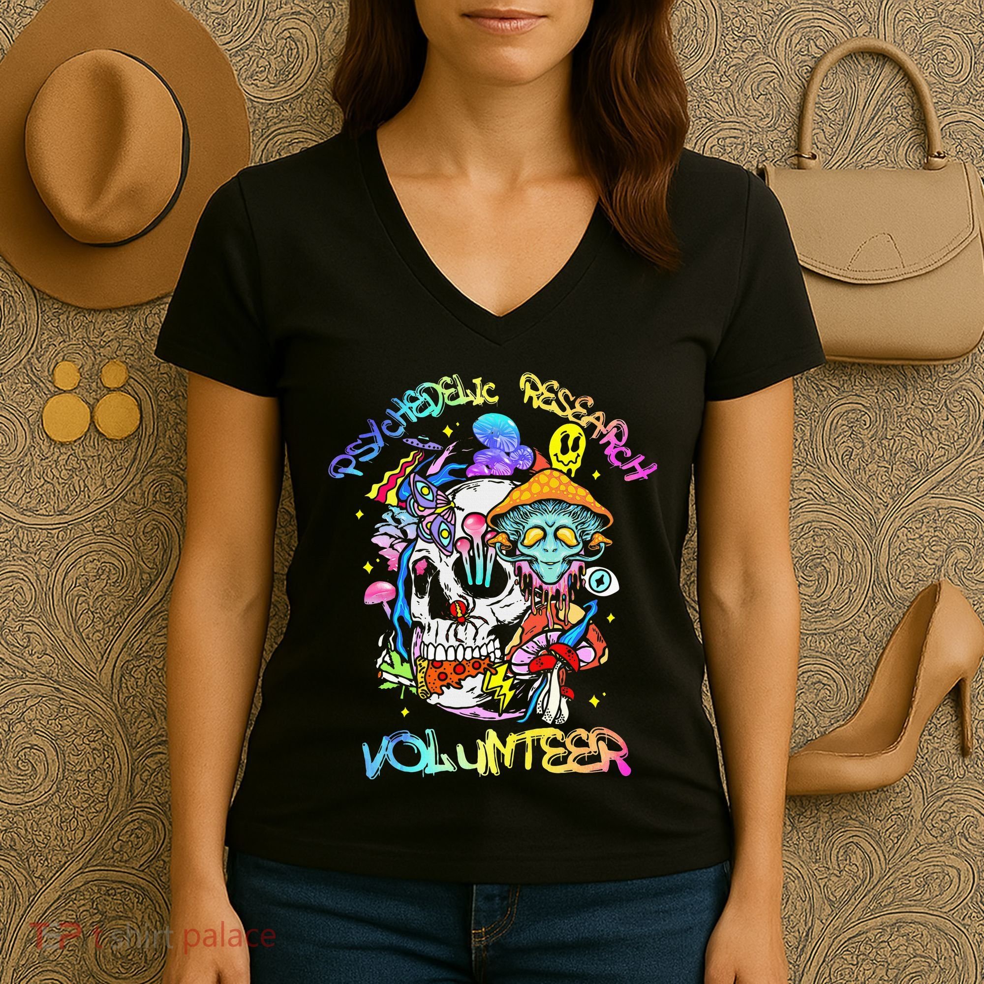 Psychedelic Mushroom Research Volunteer Women's V-Neck T-Shirt