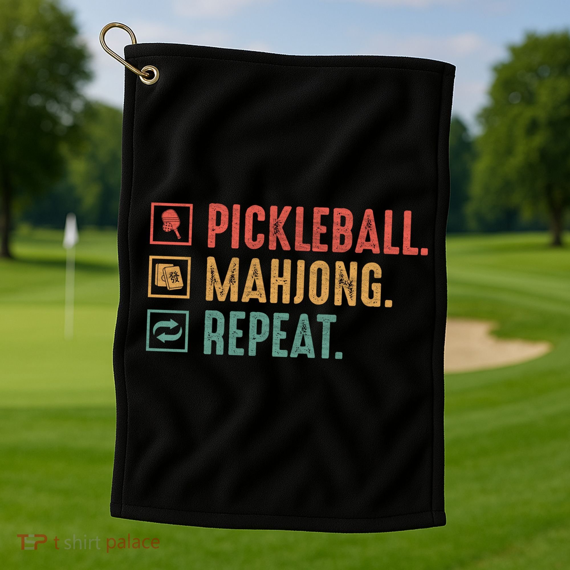 Pickleball Mahjong Repeat Golf Towel