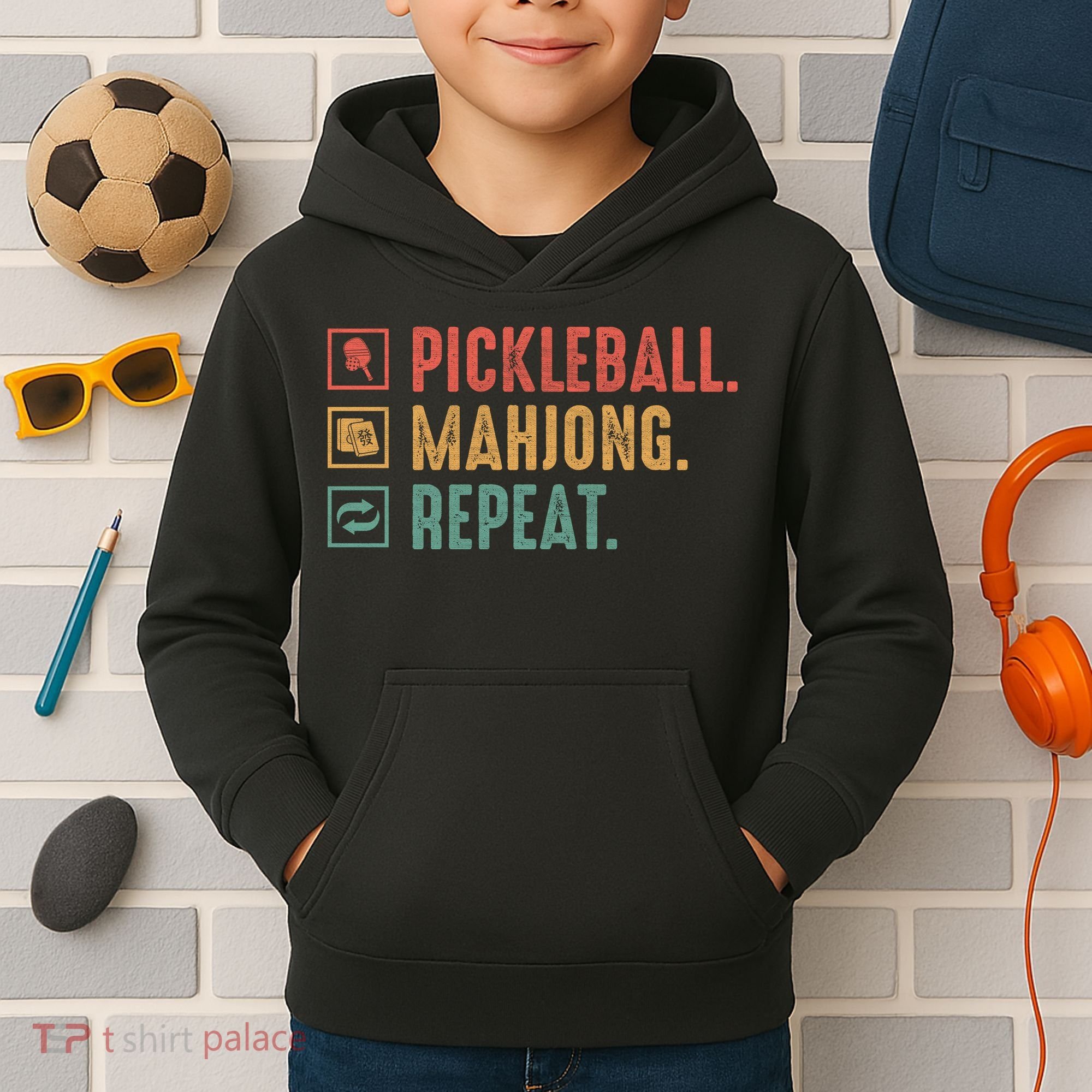 Pickleball Mahjong Repeat Kids Hoodie