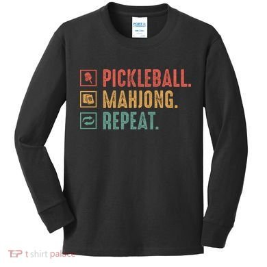 Pickleball Mahjong Repeat Kids Long Sleeve Shirt