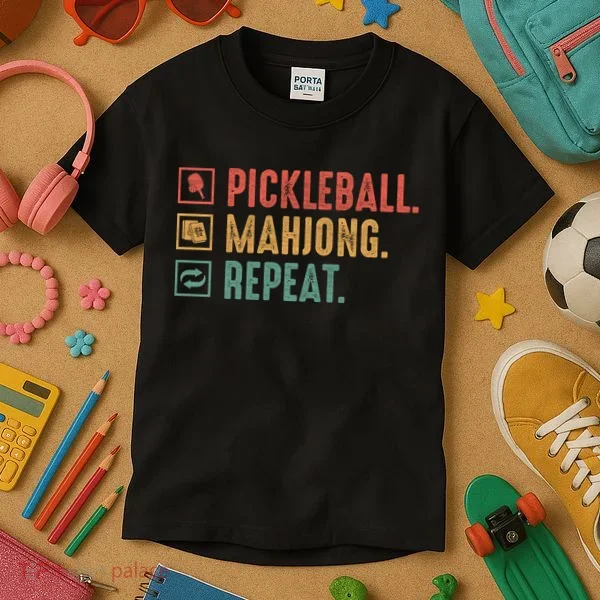 Pickleball Mahjong Repeat Kids T-Shirt