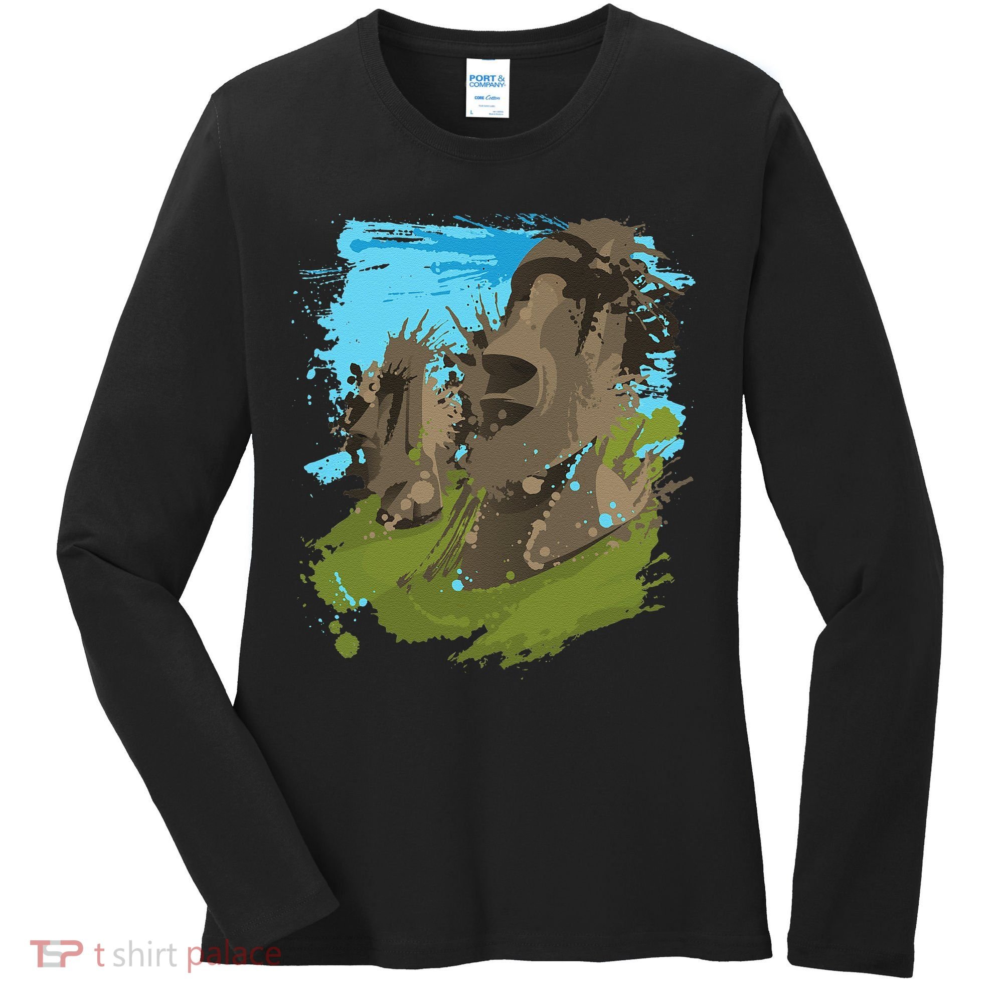 Polynesian, Moai Statue Easter Island By Zany Brainy Women's Long Sleeve Shirt