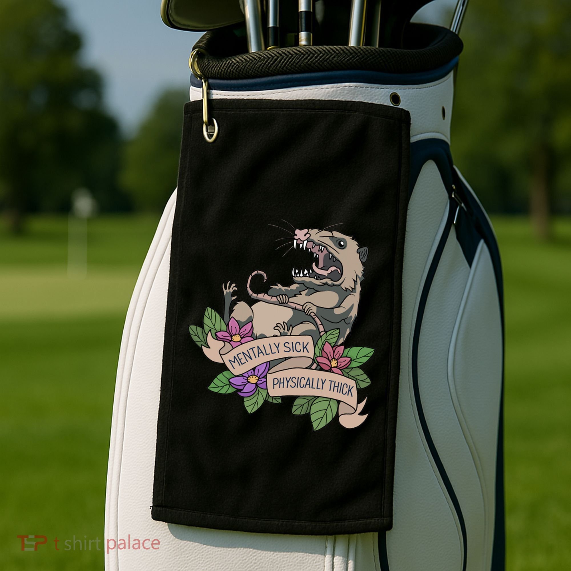 Possum Mentally Sick Physically Thick Golf Towel