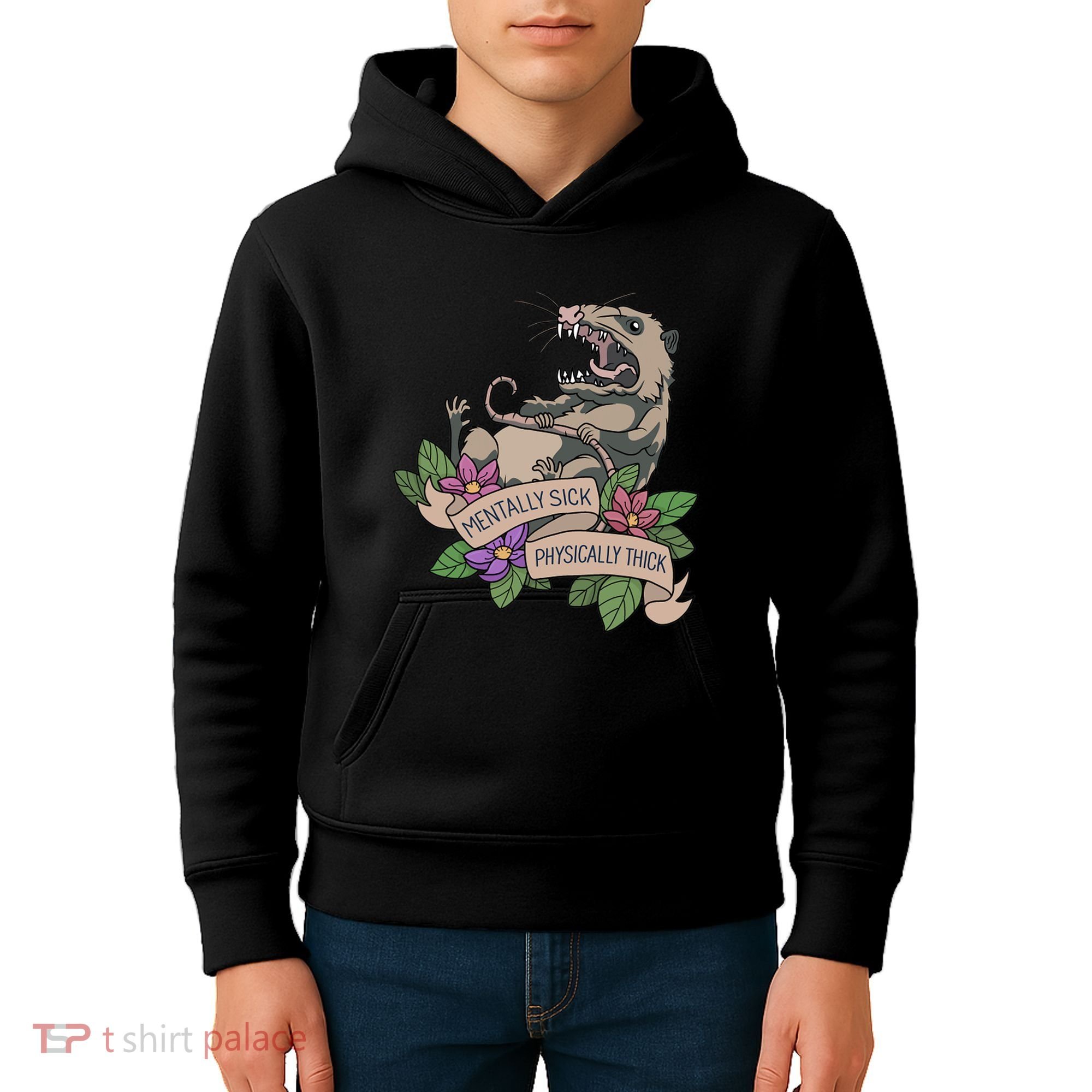 Possum Mentally Sick Physically Thick Kids Hoodie