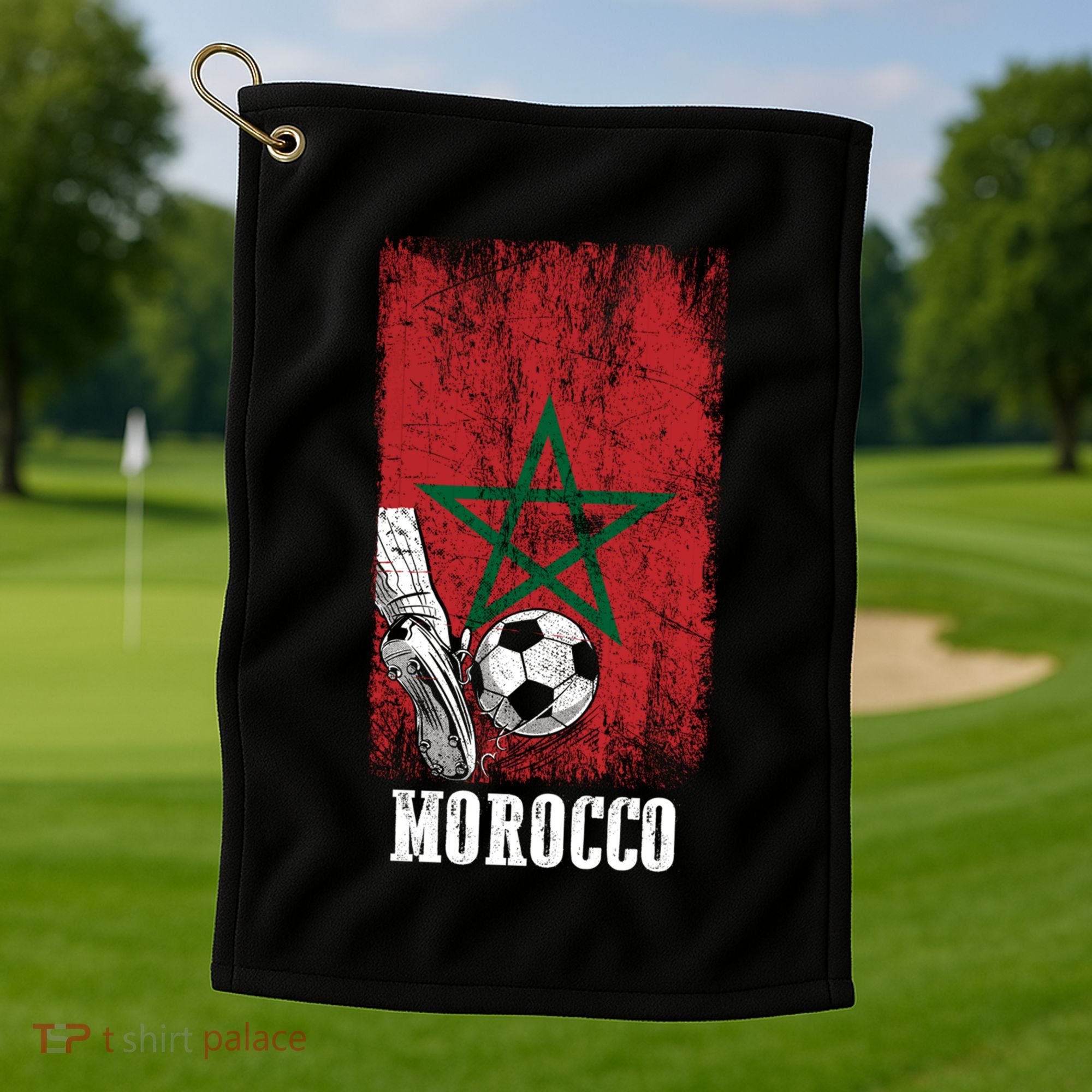 Patriotic Moroccan Soccer Player Morocco Flag Soccer Ball Gift Golf Towel