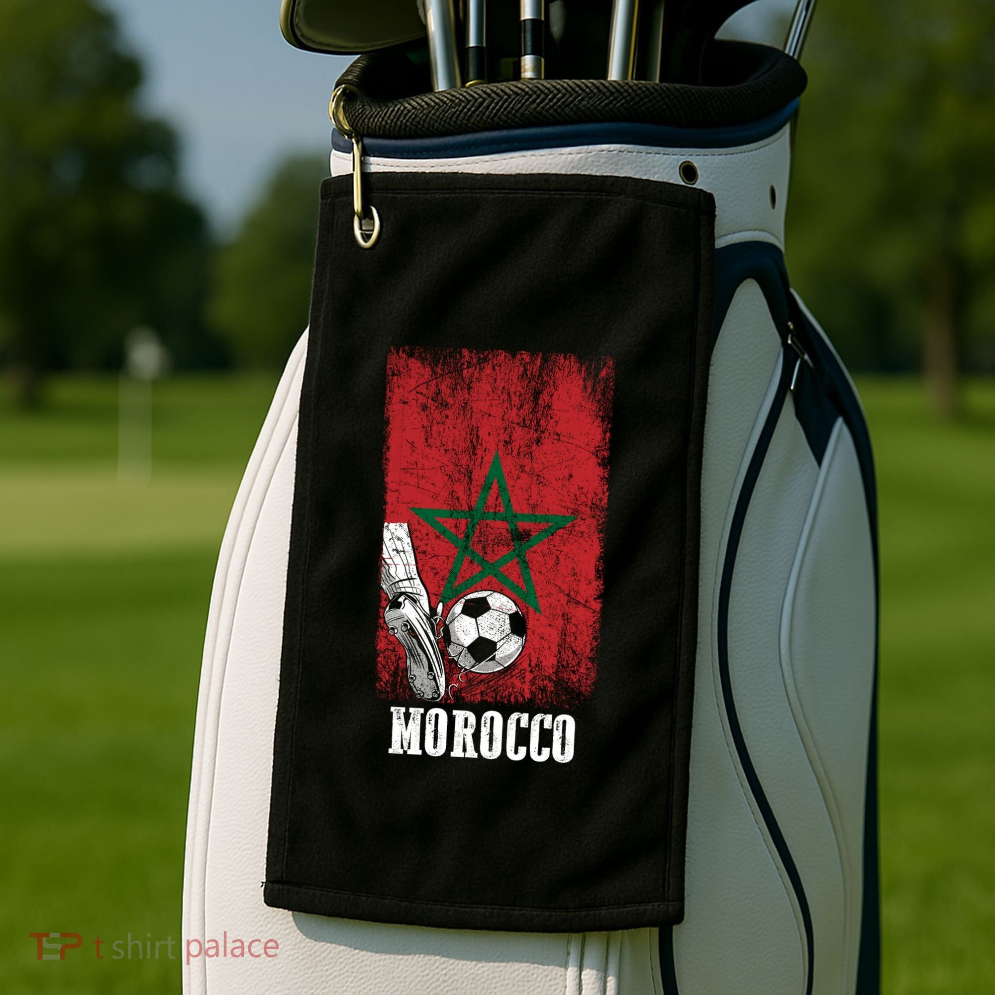 Patriotic Moroccan Soccer Player Morocco Flag Soccer Ball Gift Golf Towel