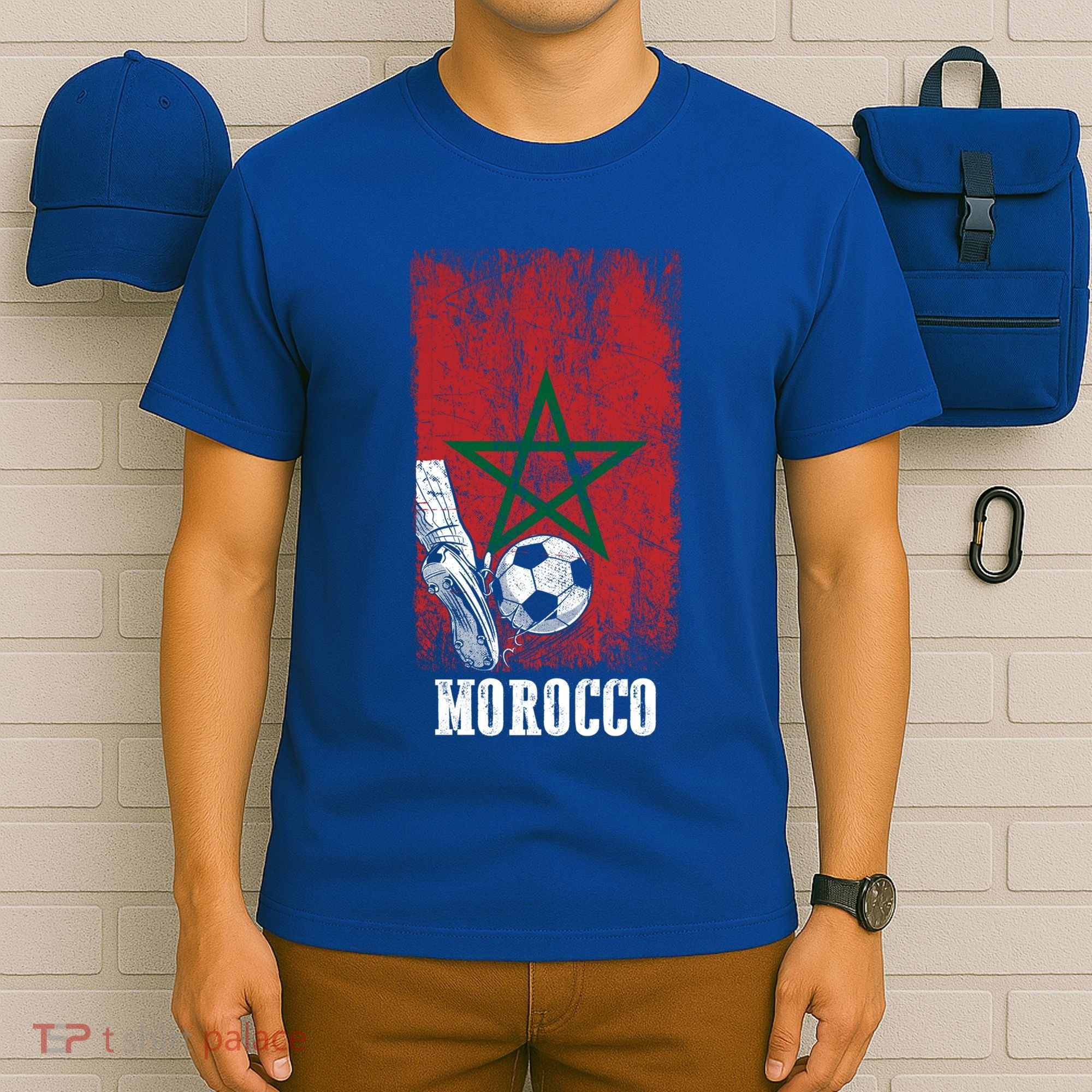 Patriotic Moroccan Soccer Player Morocco Flag Soccer Ball Gift T-Shirt