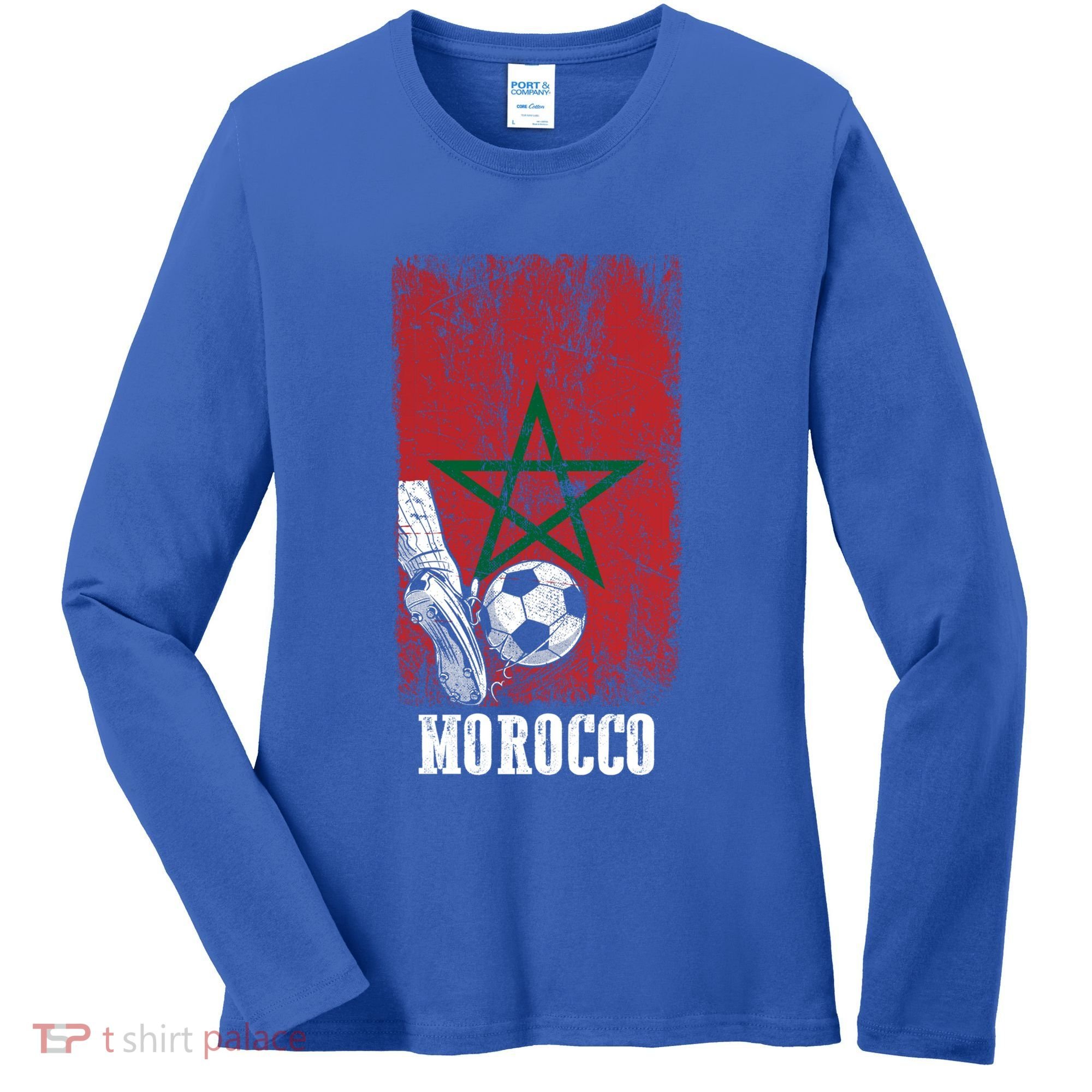 Patriotic Moroccan Soccer Player Morocco Flag Soccer Ball Gift Women's Long Sleeve Shirt