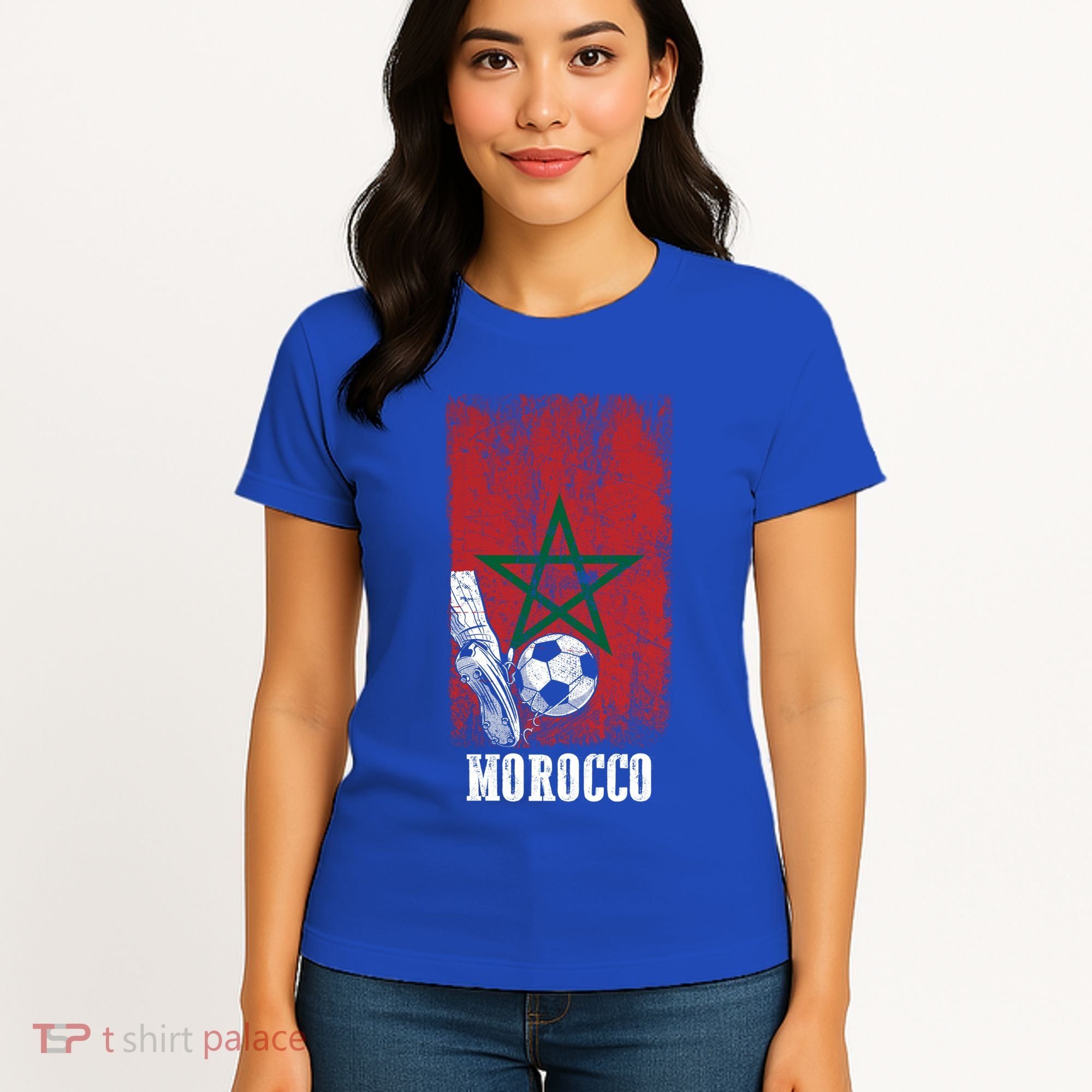 Patriotic Moroccan Soccer Player Morocco Flag Soccer Ball Gift Women's T-Shirt