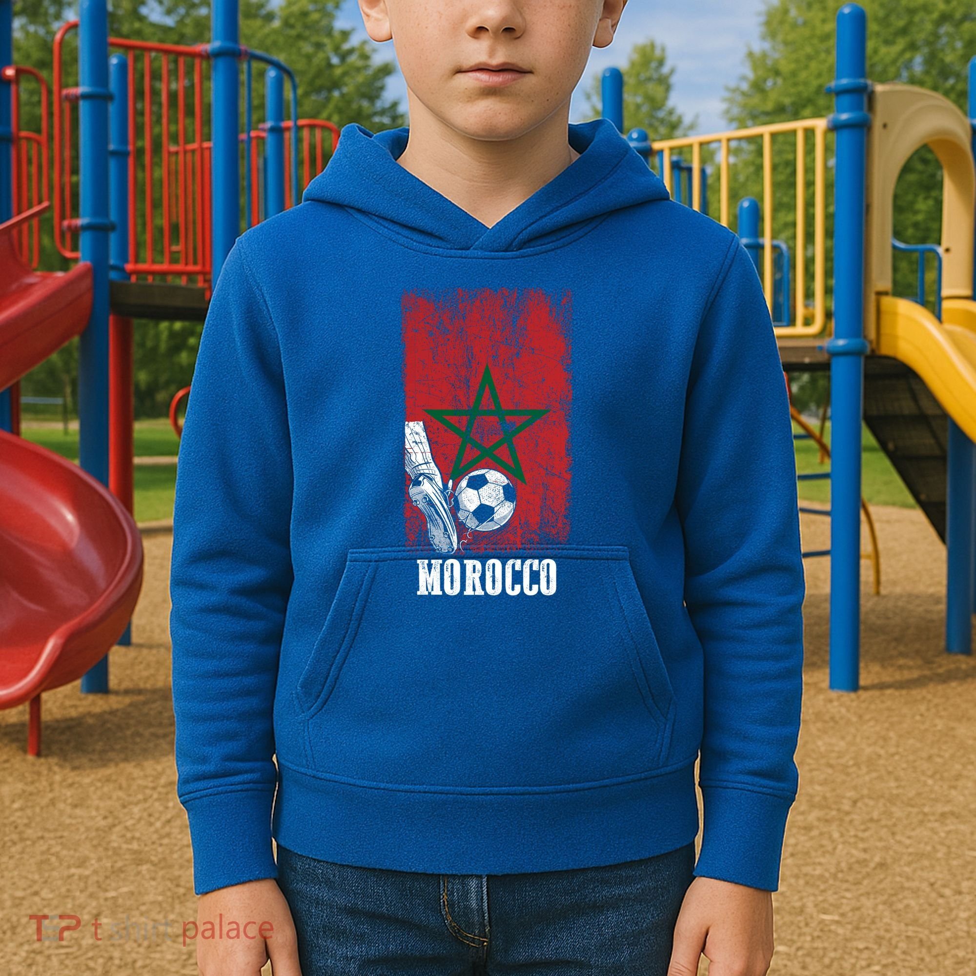 Patriotic Moroccan Soccer Player Morocco Flag Soccer Ball Gift Kids Hoodie
