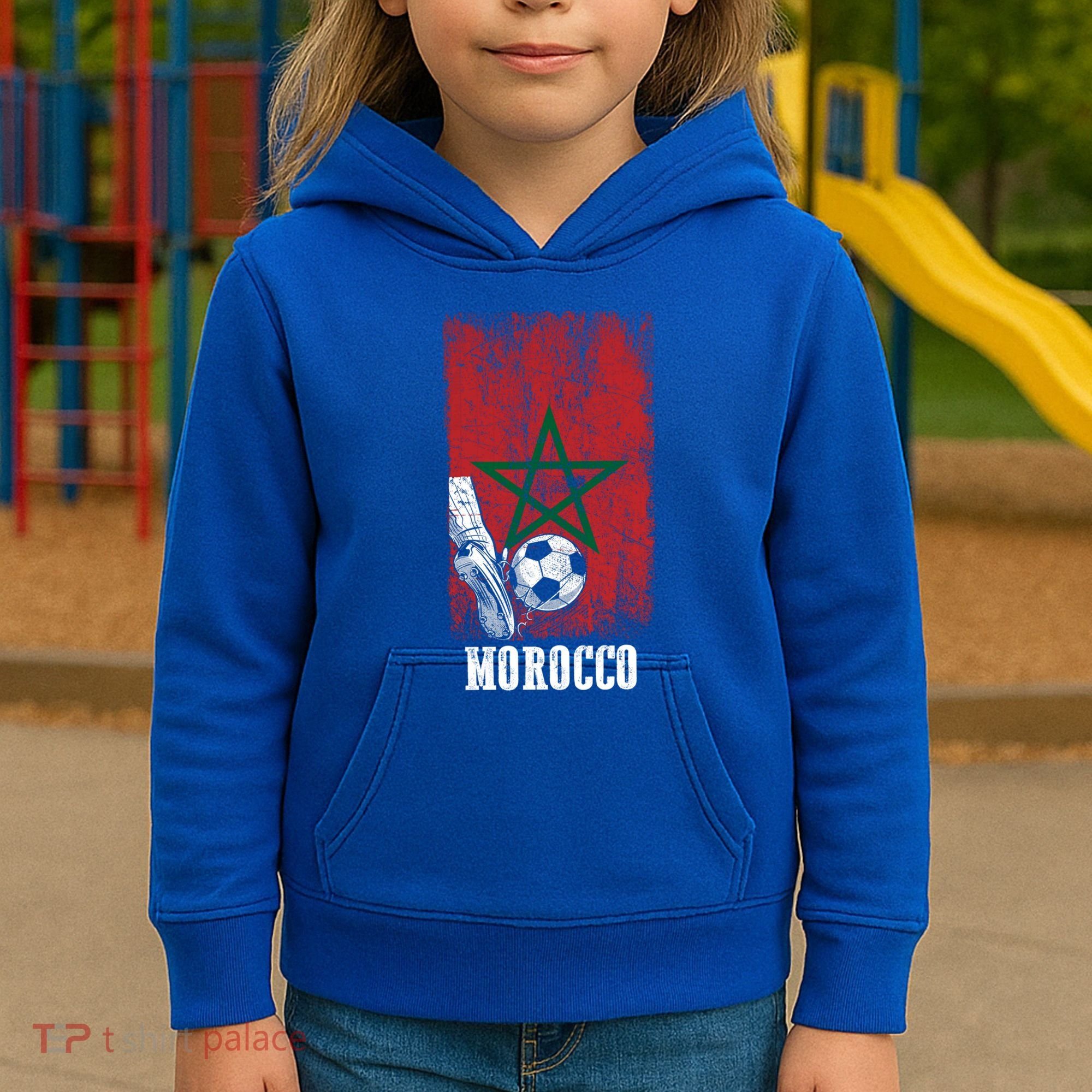 Patriotic Moroccan Soccer Player Morocco Flag Soccer Ball Gift Kids Hoodie