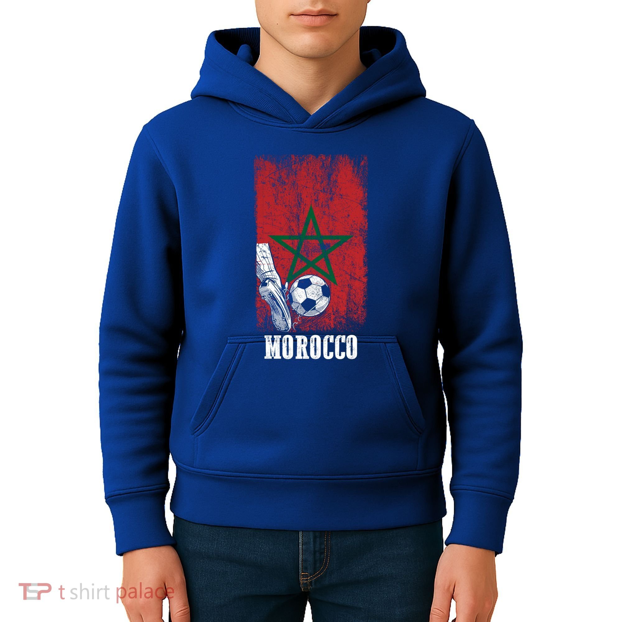 Patriotic Moroccan Soccer Player Morocco Flag Soccer Ball Gift Kids Hoodie