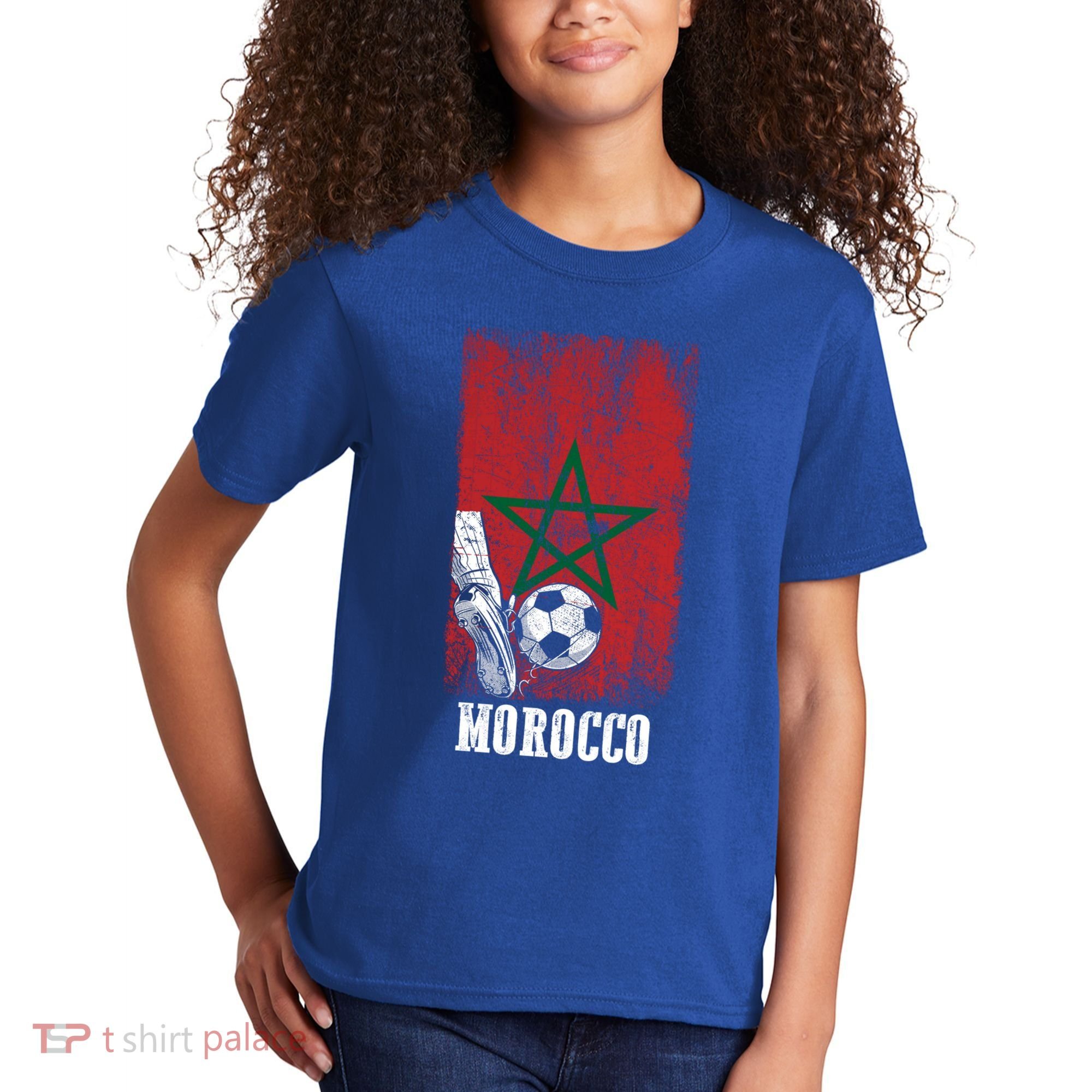 Patriotic Moroccan Soccer Player Morocco Flag Soccer Ball Gift Kids T-Shirt
