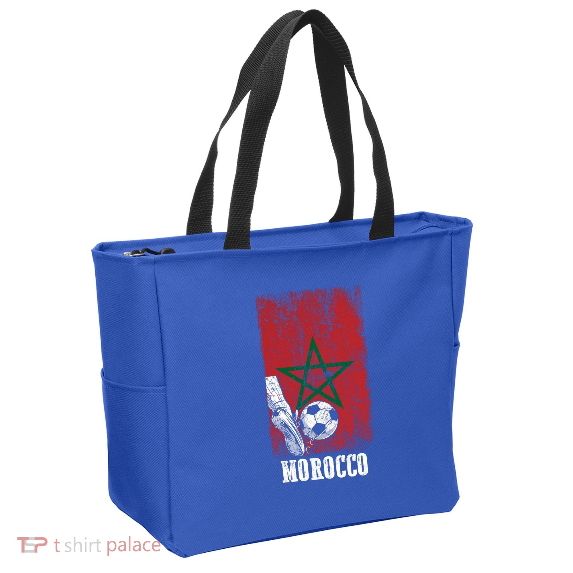 Patriotic Moroccan Soccer Player Morocco Flag Soccer Ball Gift Tote Bag