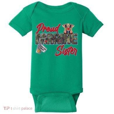 Proud Marine Sister Personalize Dog Tags Baby Bodysuit