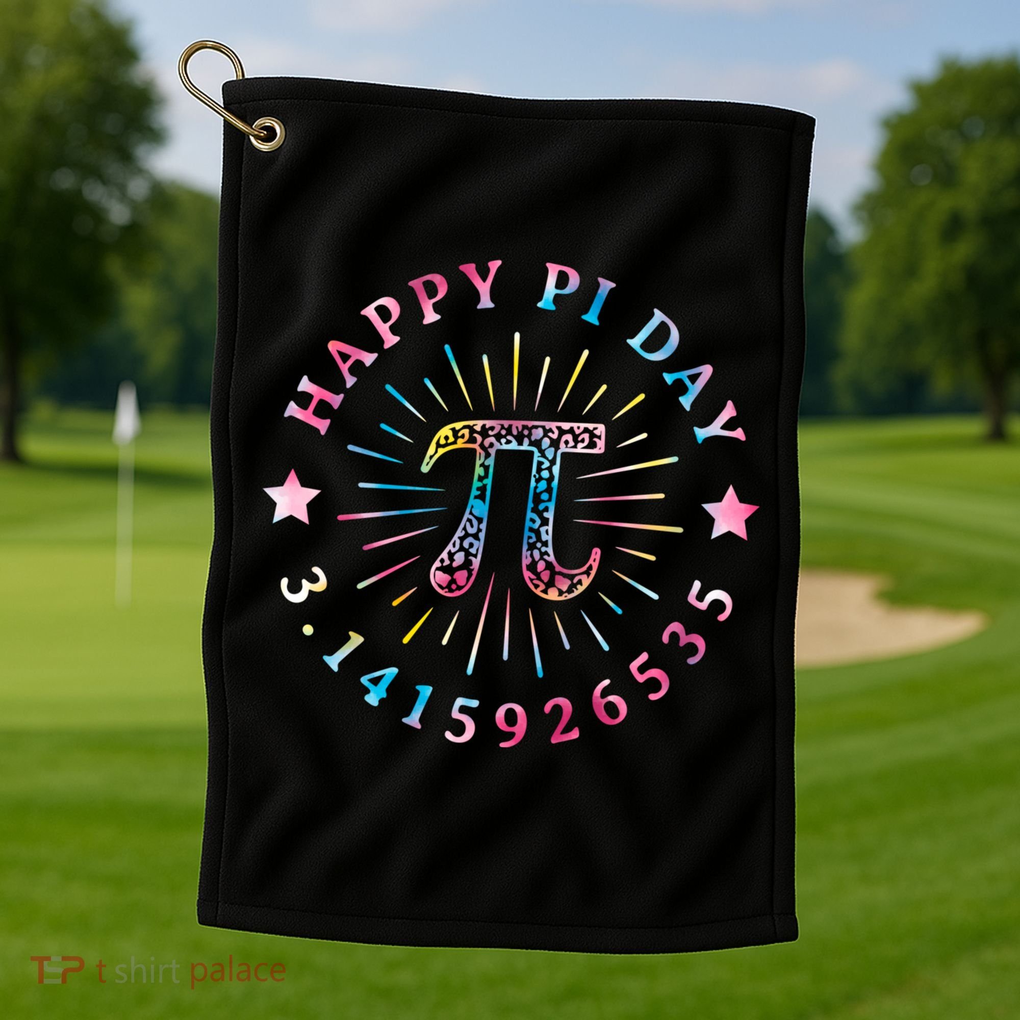 Pi Math Teacher Funny Gift Happy Pi Day With Tie Dye Style Cool Gift Golf Towel