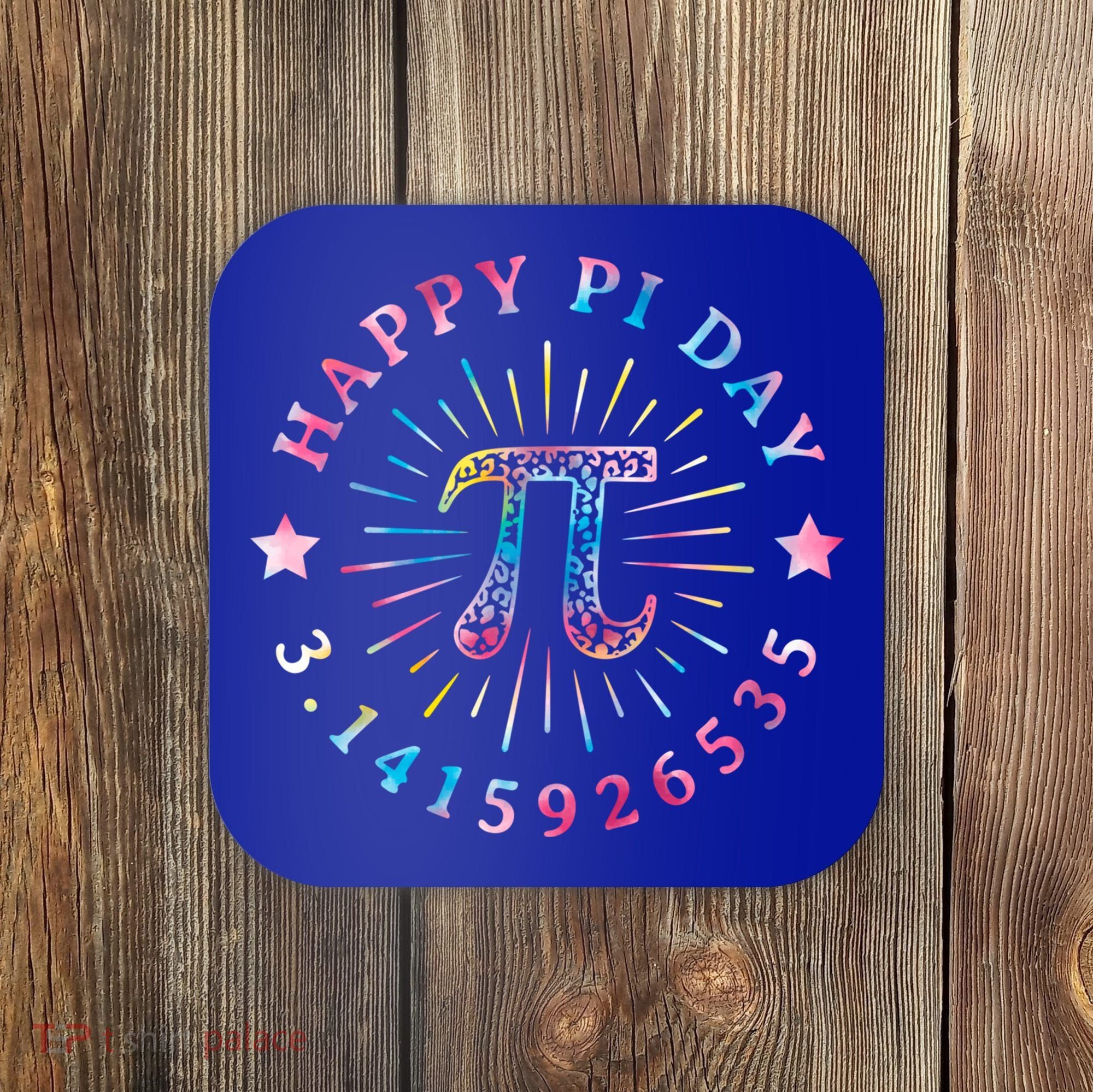 Pi Math Teacher Funny Gift Happy Pi Day With Tie Dye Style Cool Gift Coaster