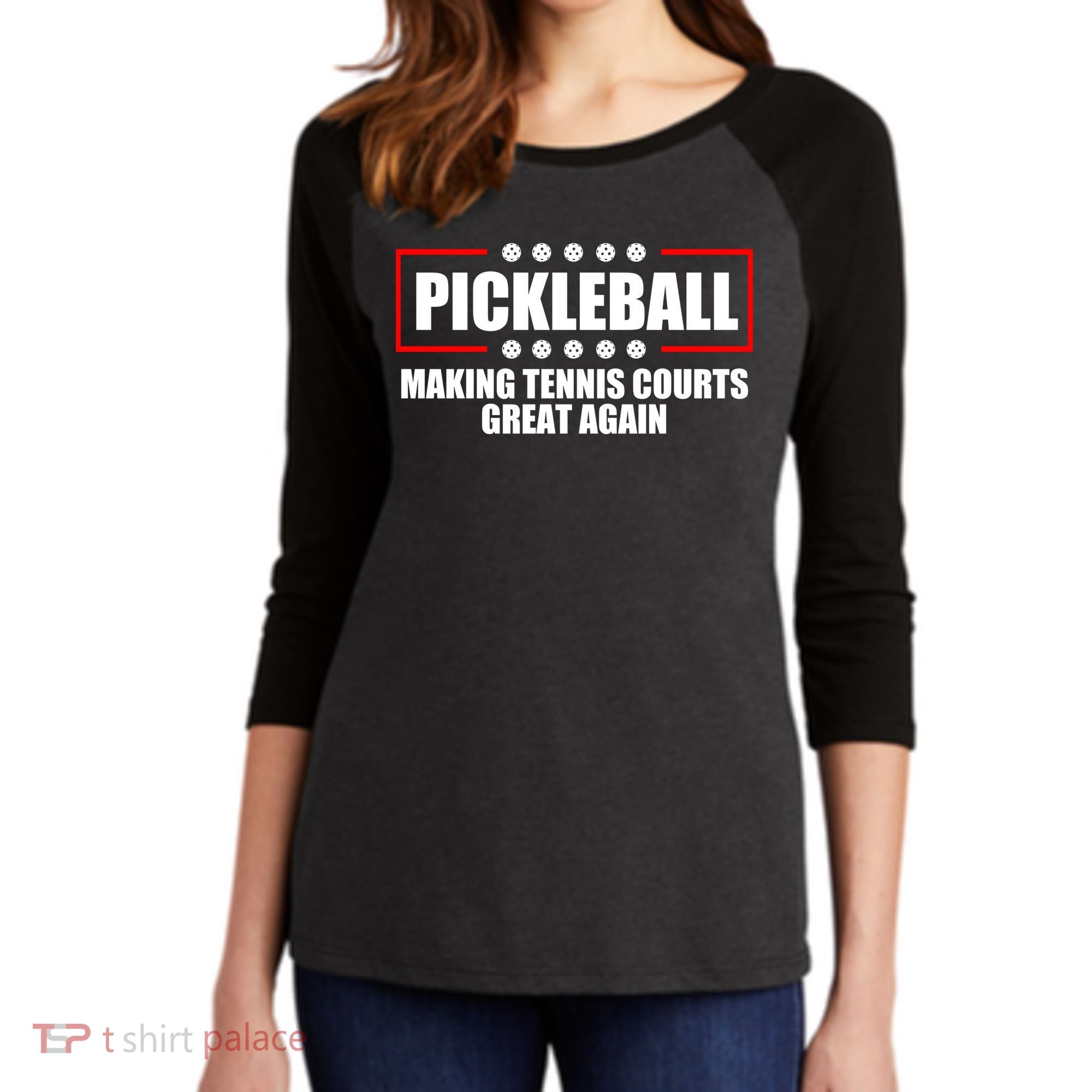 Pickleball Making Tennis Courts Great Again Women's Tri-Blend 3/4-Sleeve Raglan Shirt