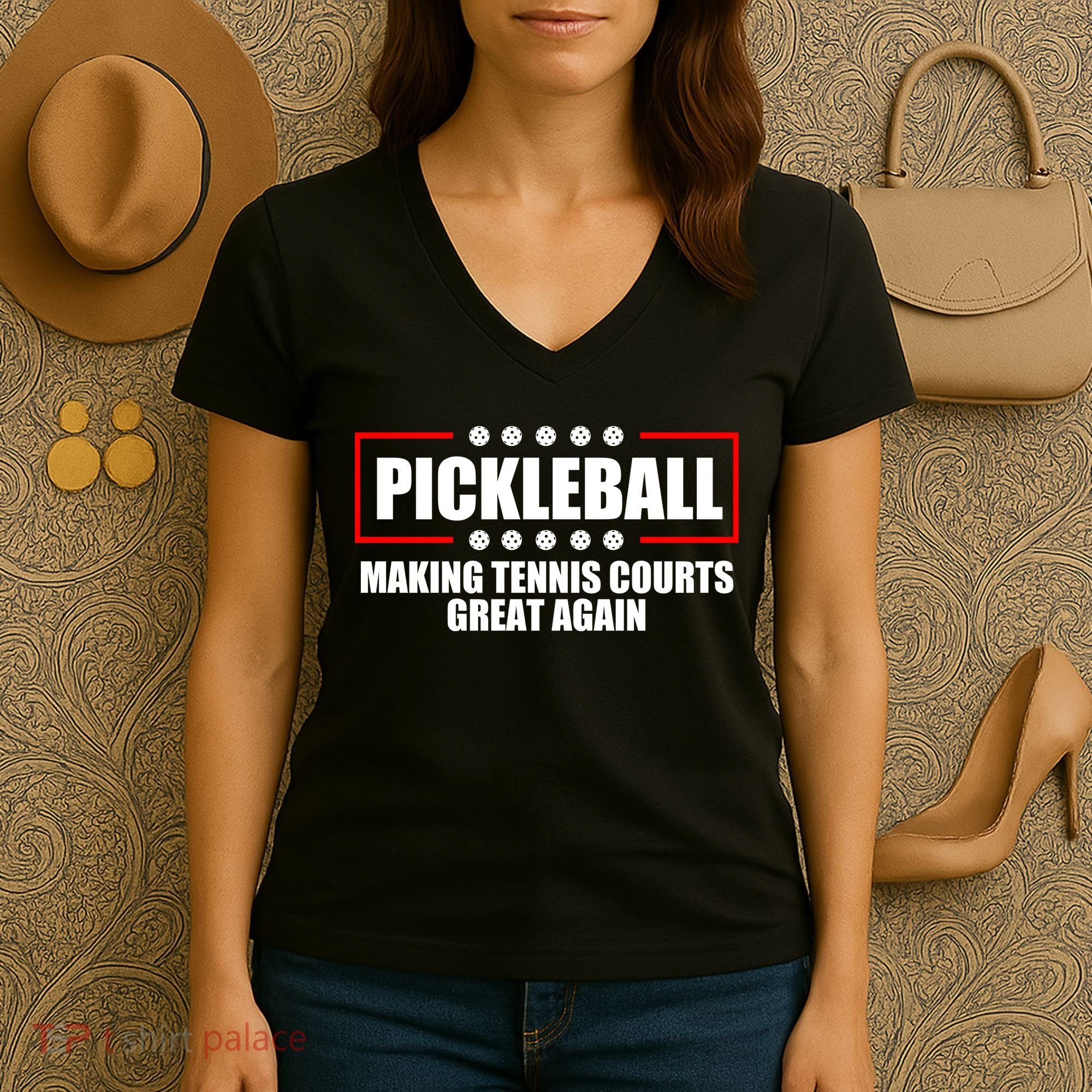 Pickleball Making Tennis Courts Great Again Women's V-Neck T-Shirt