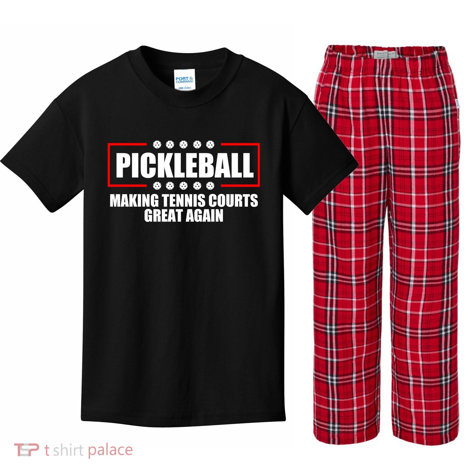 Pickleball Making Tennis Courts Great Again Kids Plaid Pajama Set