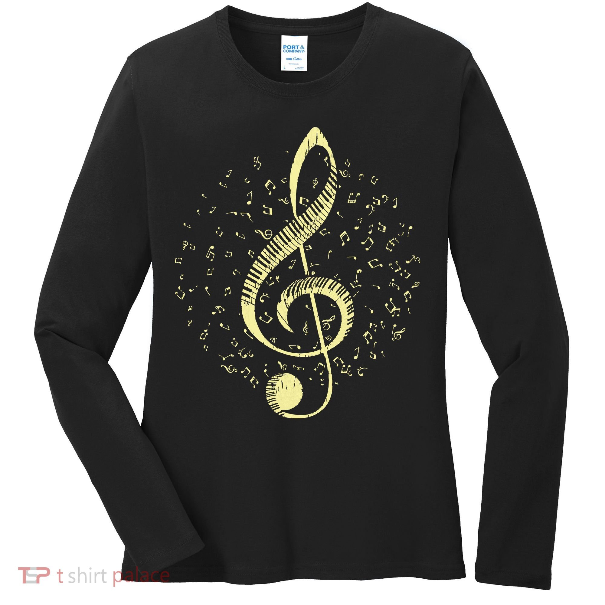 Piano Music Treble Clef Pianist Gift Piano Women's Long Sleeve Shirt