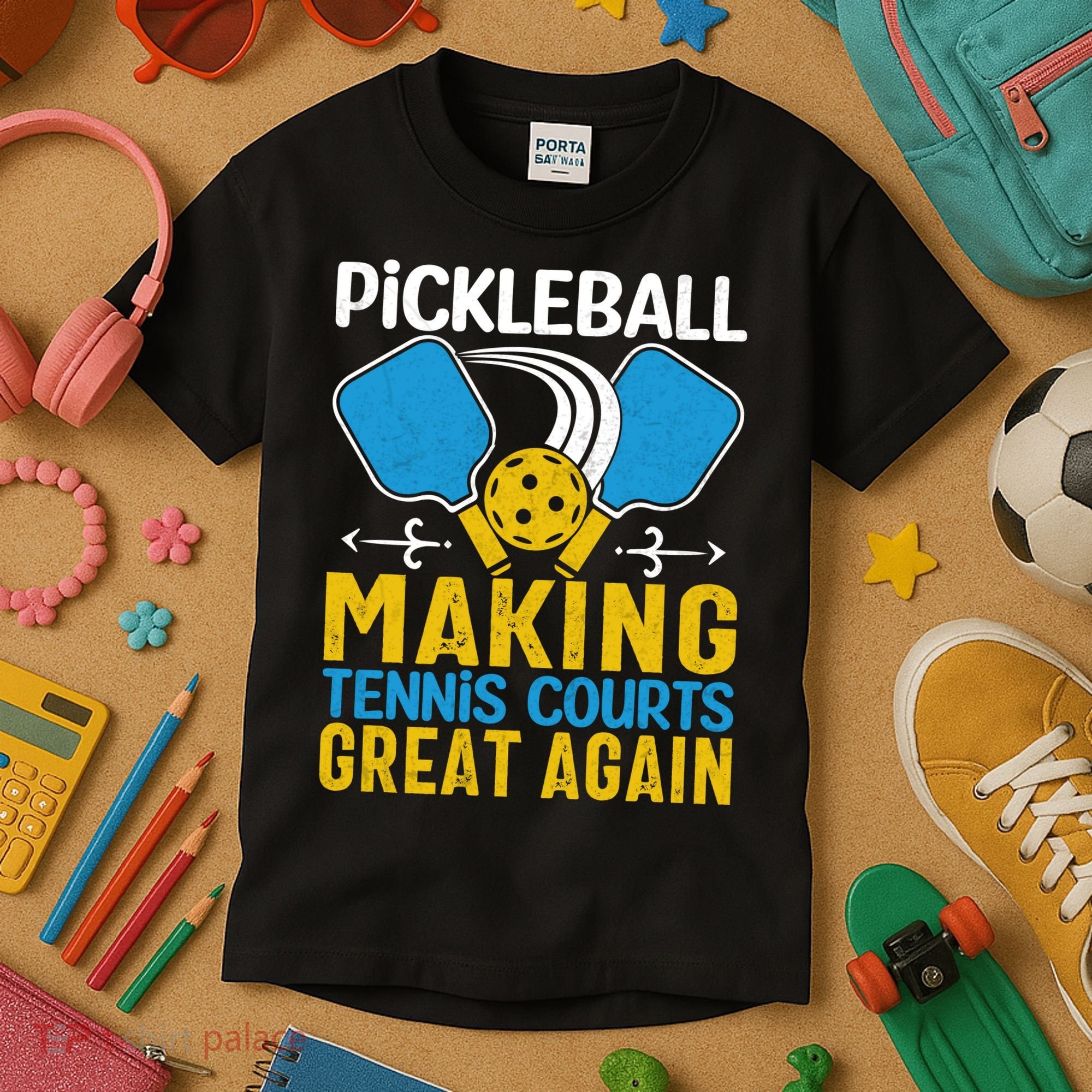 Pickleball Making Tennis Courts Great Again Funny Kids T-Shirt