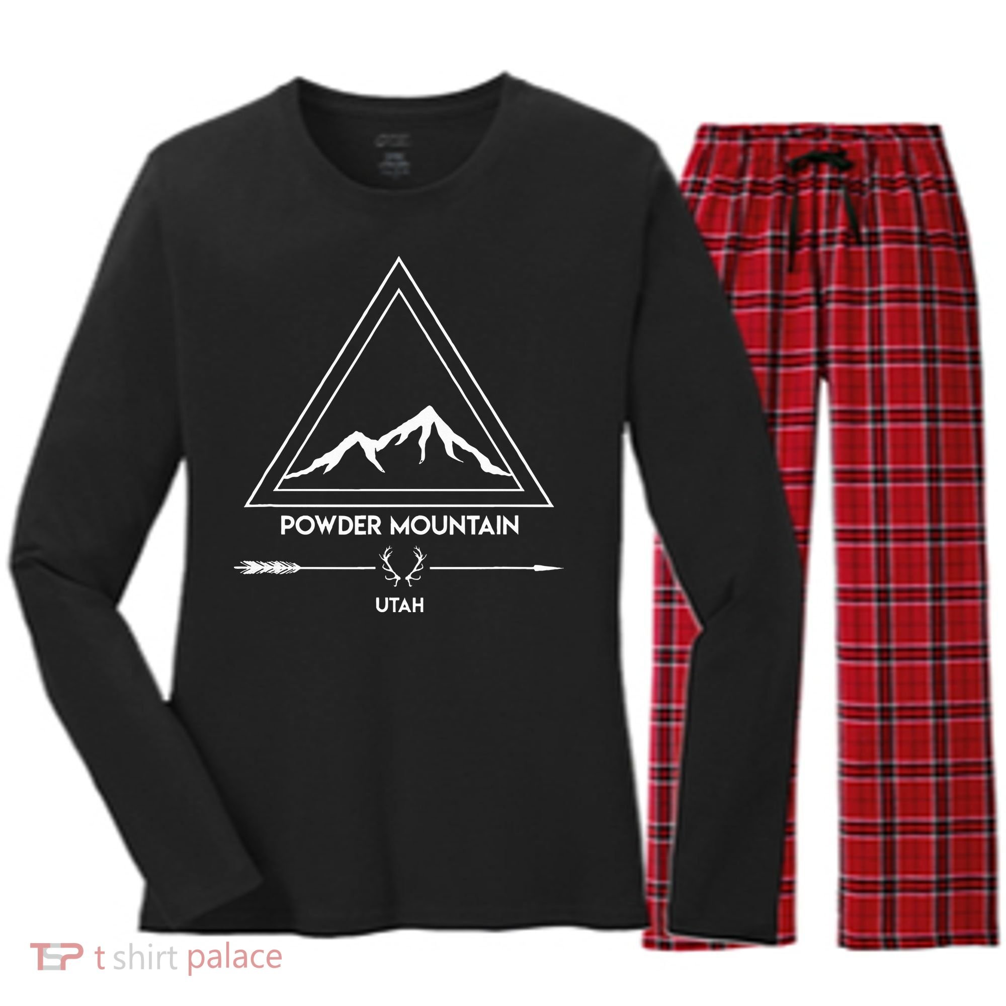 Powder Mountain Utah Ski Vacation Women's Long Sleeve Flannel Pajama Set 