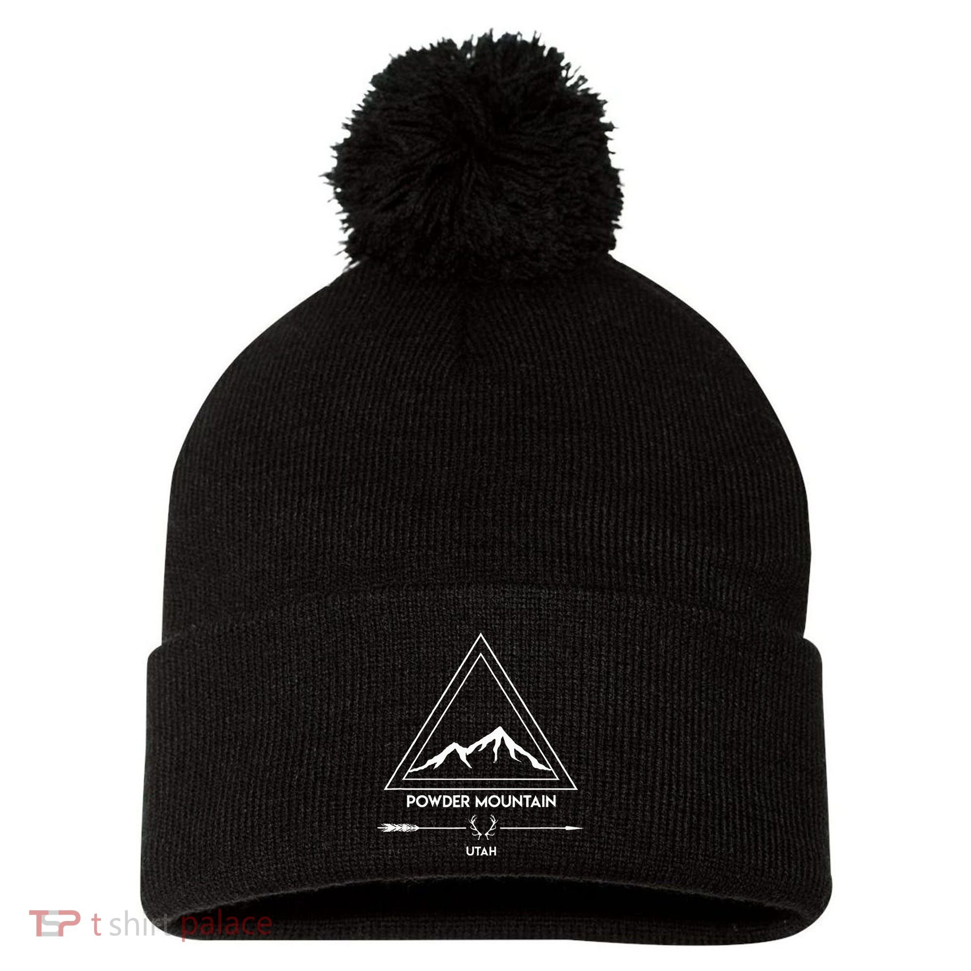 Powder Mountain Utah Ski Vacation Pom Pom 12in Knit Beanie