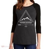 Powder Mountain Utah Ski Vacation Women's Tri-Blend 3/4-Sleeve Raglan Shirt thumb 2