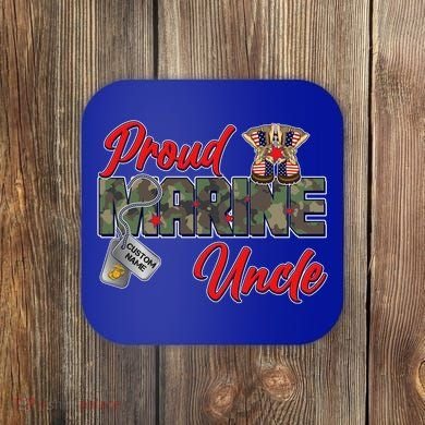 Proud Marine Uncle Personalize Dog Tags Coaster